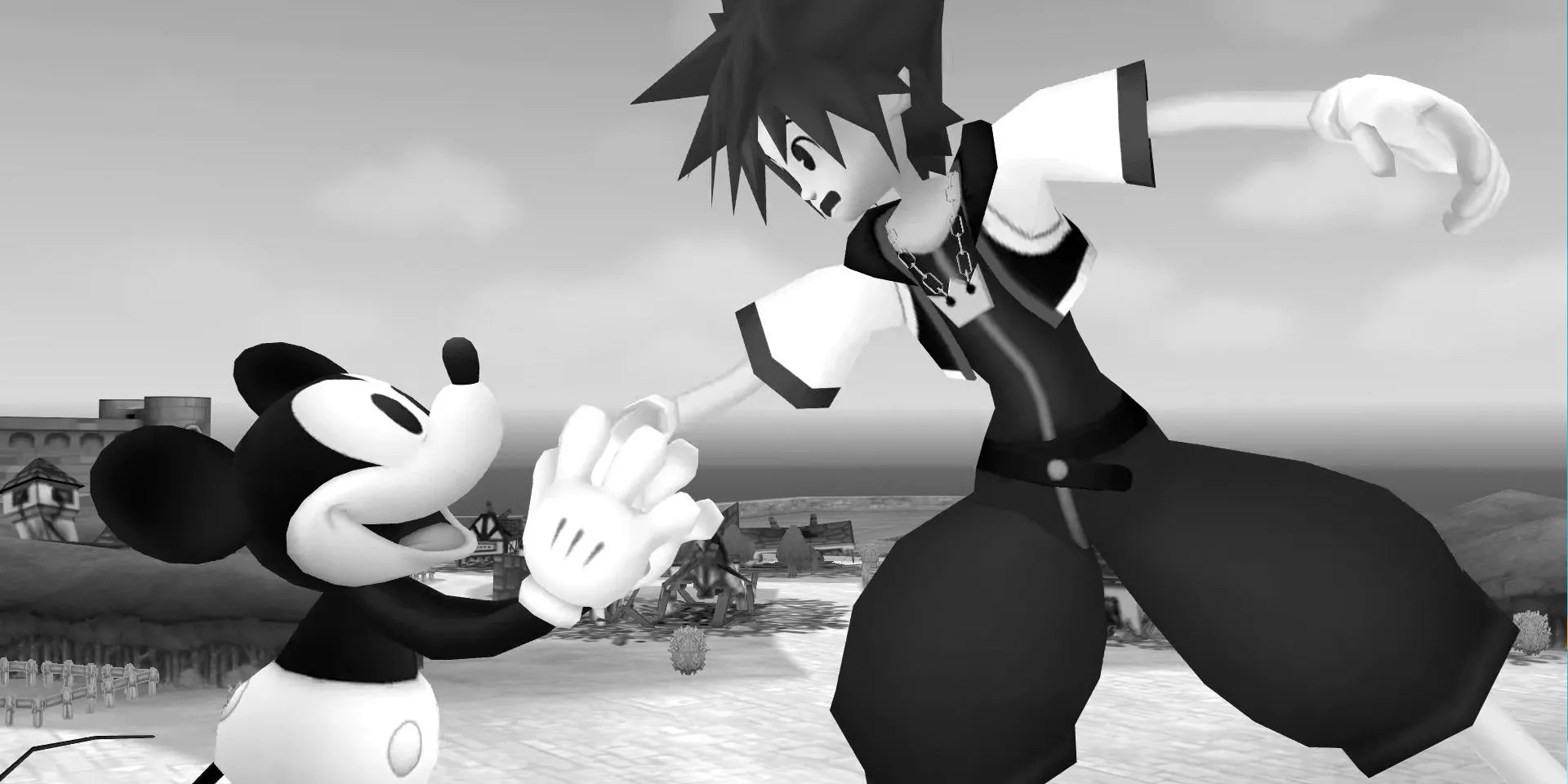 Ảnh chụp màn hình Kingdom Hearts 2 với Mickey ở Timeless River trên PS2