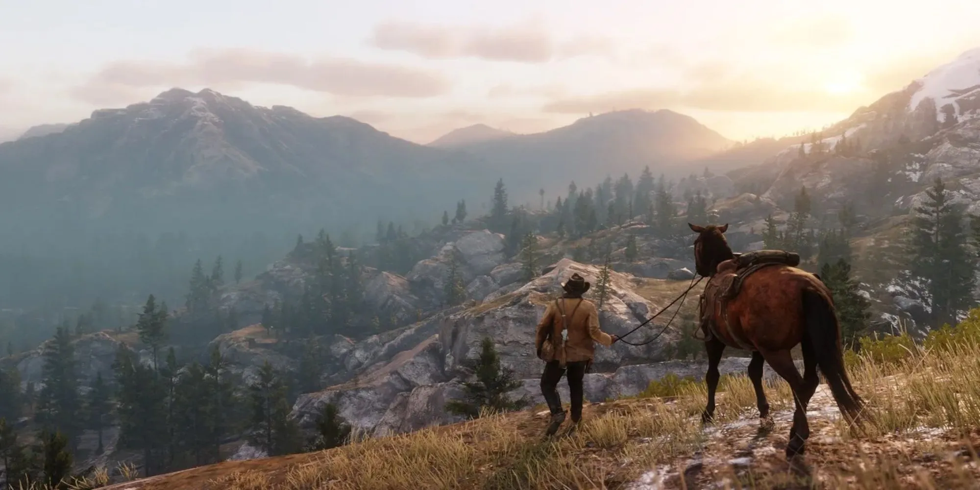 Arthur Morgan cưỡi ngựa trong thế giới mở Red Dead Redemption 2