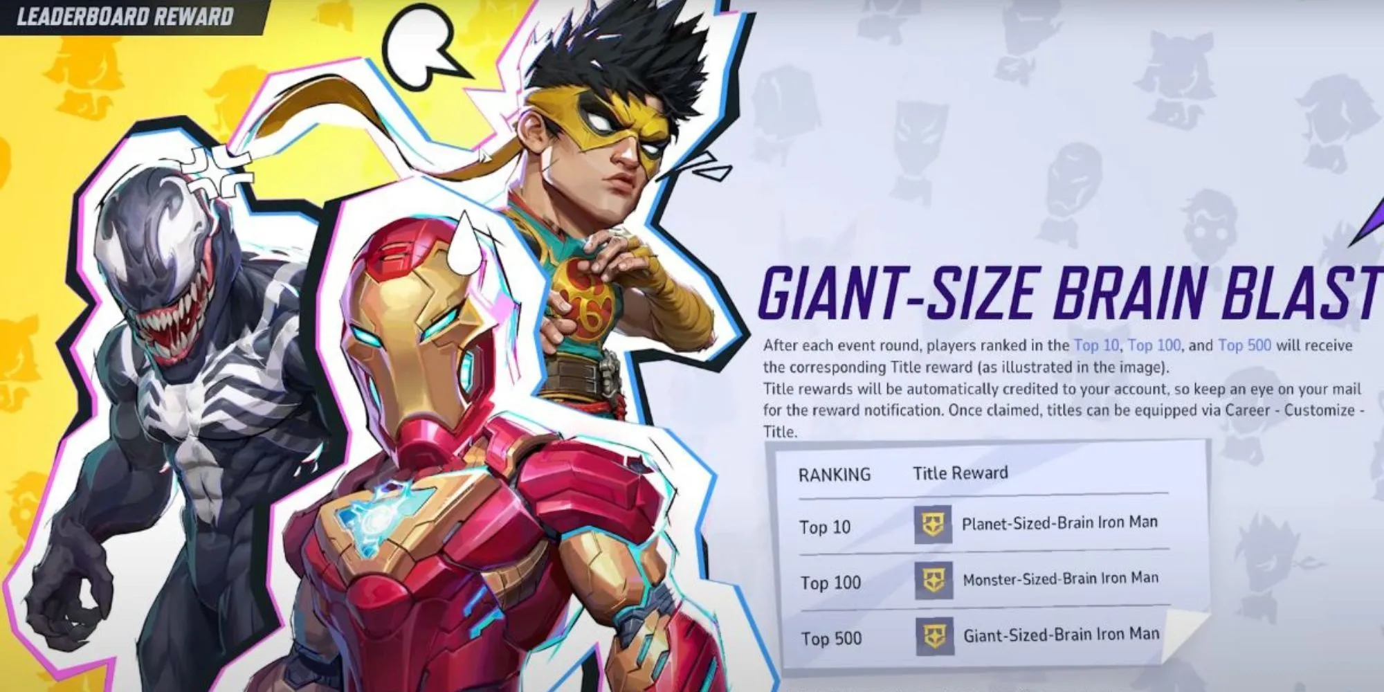 Biểu đồ chi tiết phần thưởng Danh hiệu trong sự kiện Giant Size Brain Blast Marvel Rivals