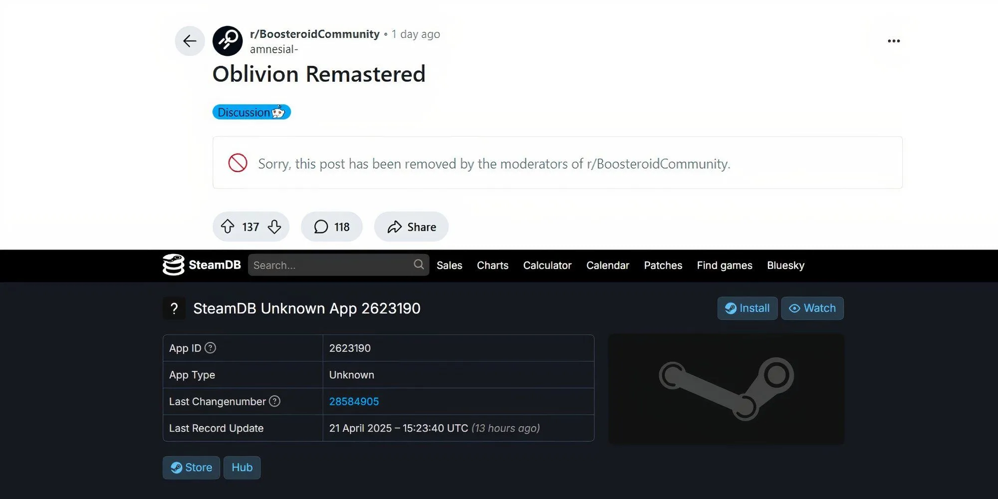 Các nguồn rò rỉ Elder Scrolls Oblivion Remaster bao gồm SteamDB và Reddit