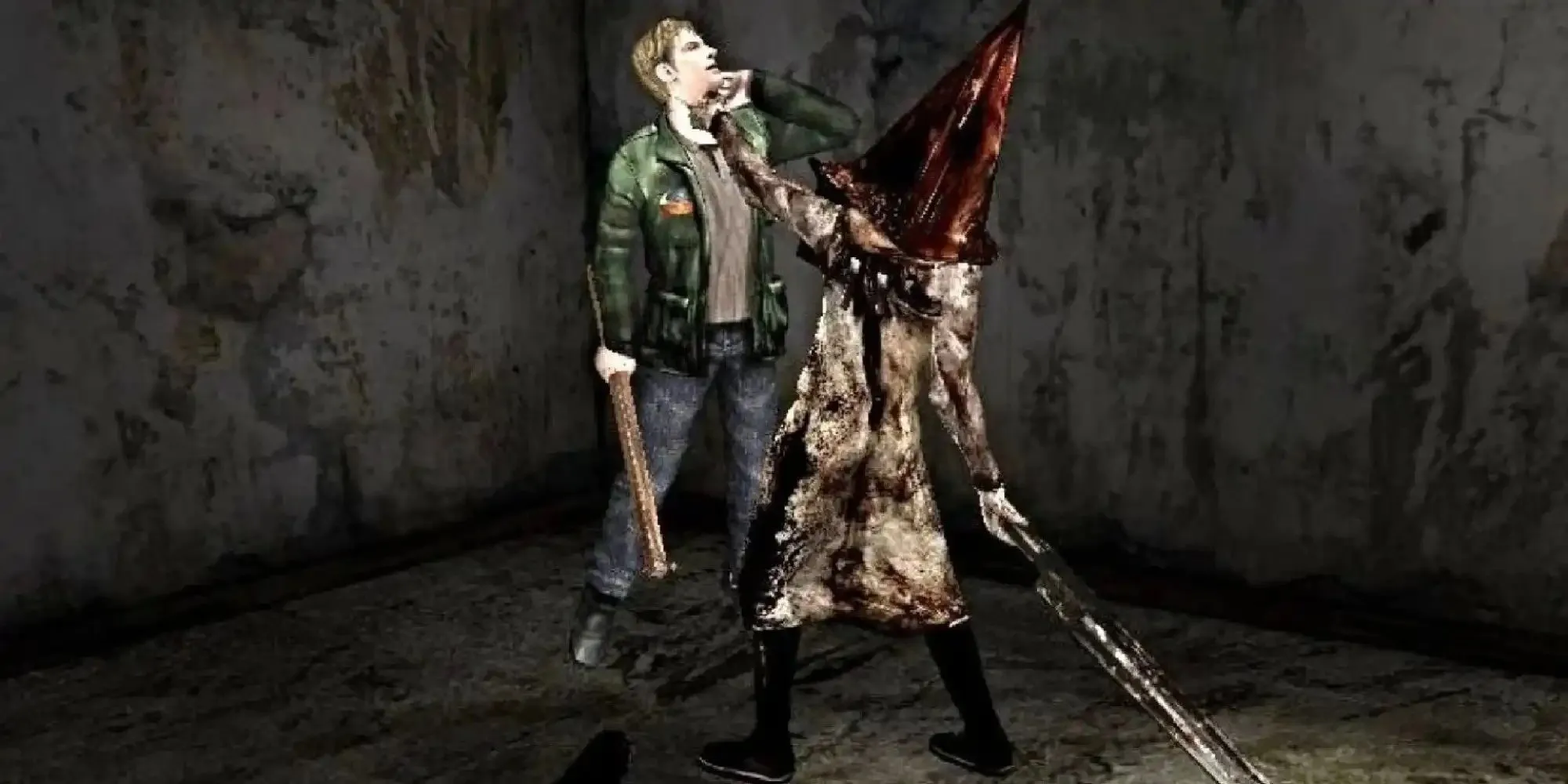 Cảnh chiến đấu với Pyramid Head trong Silent Hill 2 trên PS2