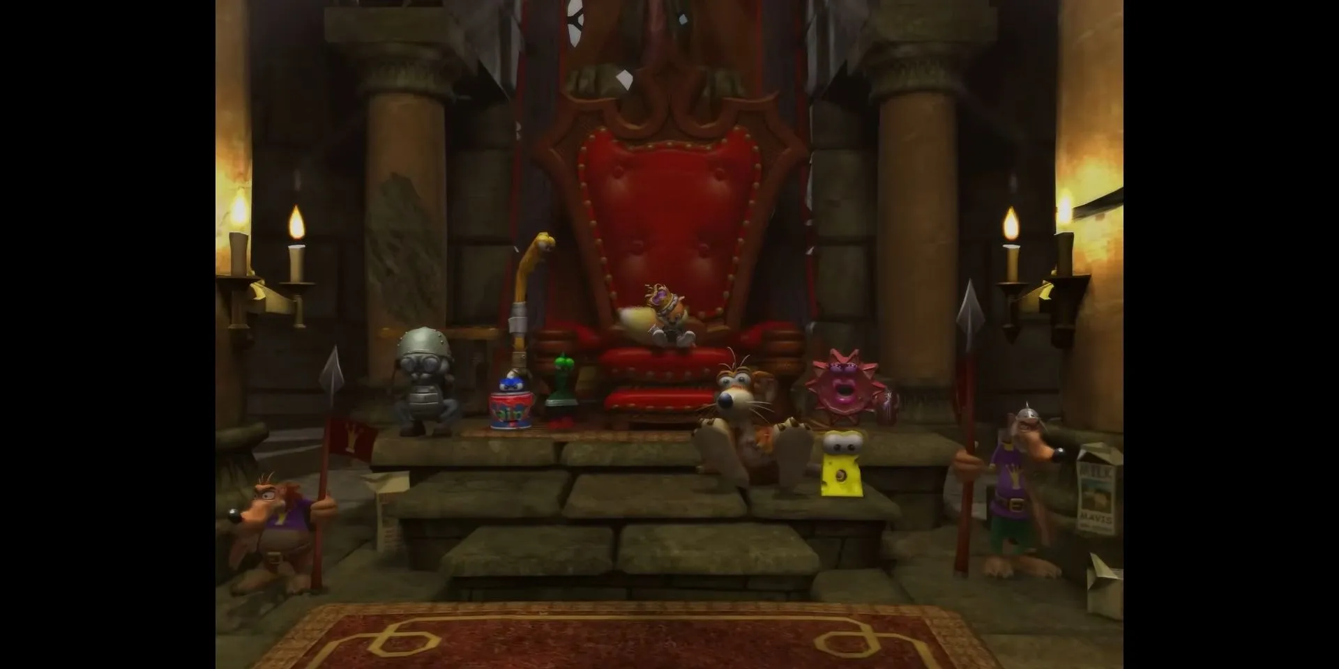 Conker ngồi trên ngai vàng trong Conker: Live and Reloaded, một mở đầu đầy bất ngờ và hài hước