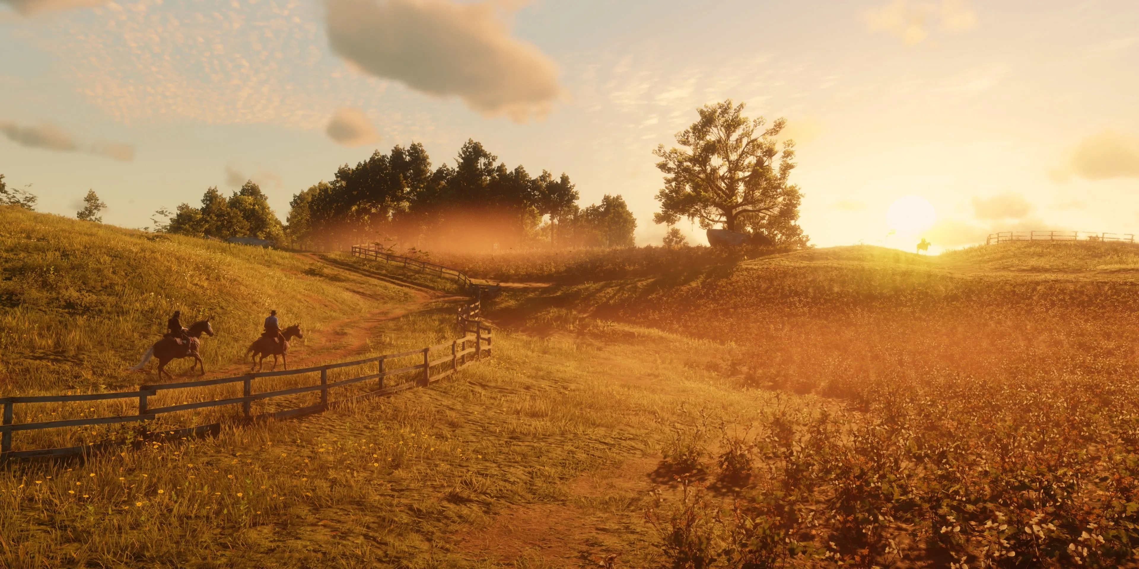 Cưỡi ngựa băng qua một đồng bằng rộng lớn trong Red Dead Redemption 2