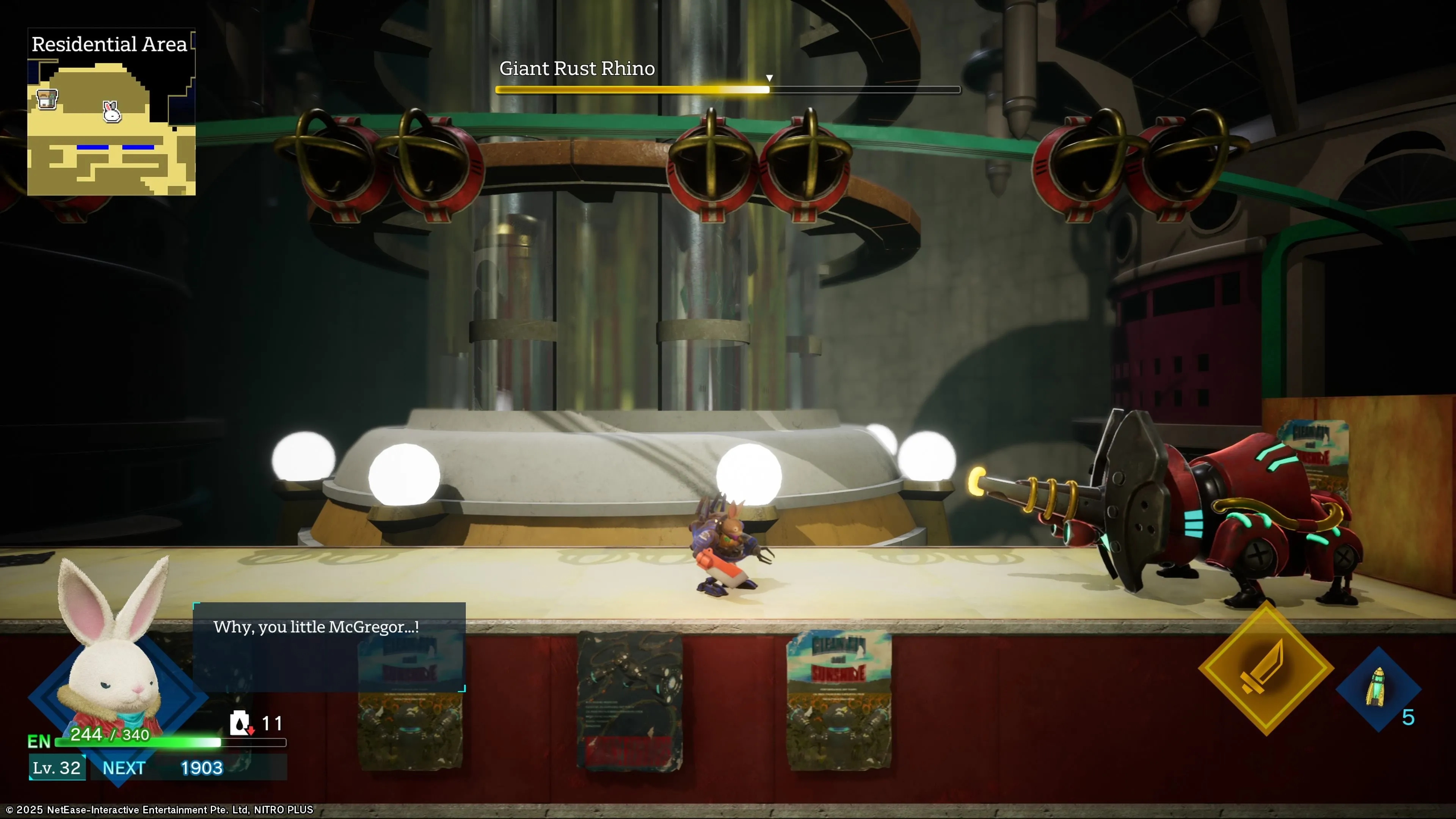 Đối đầu với quái vật dạng tê giác trong game Rusty Rabbit