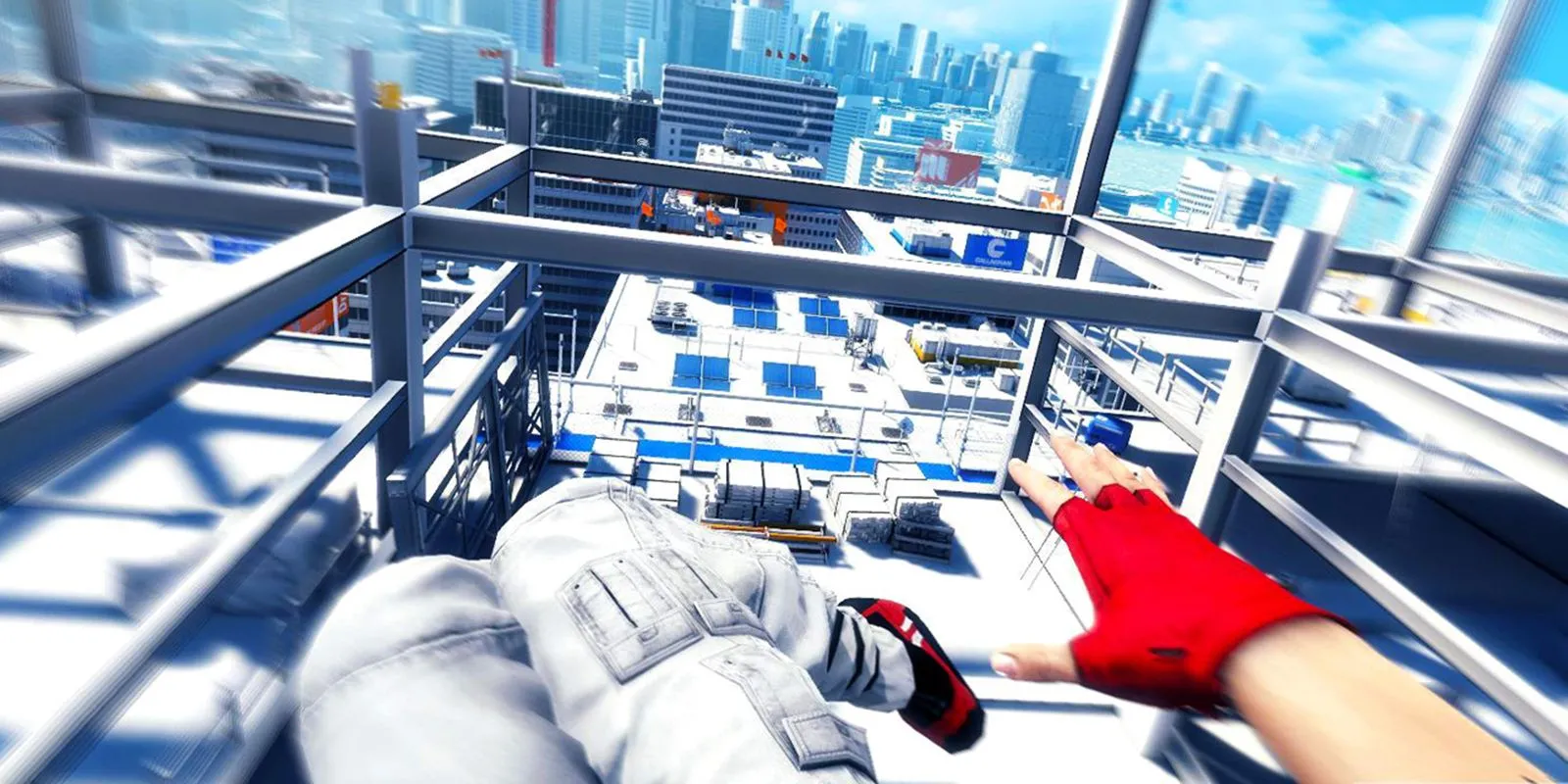 Faith thực hiện parkour trên nóc nhà trong Mirror's Edge