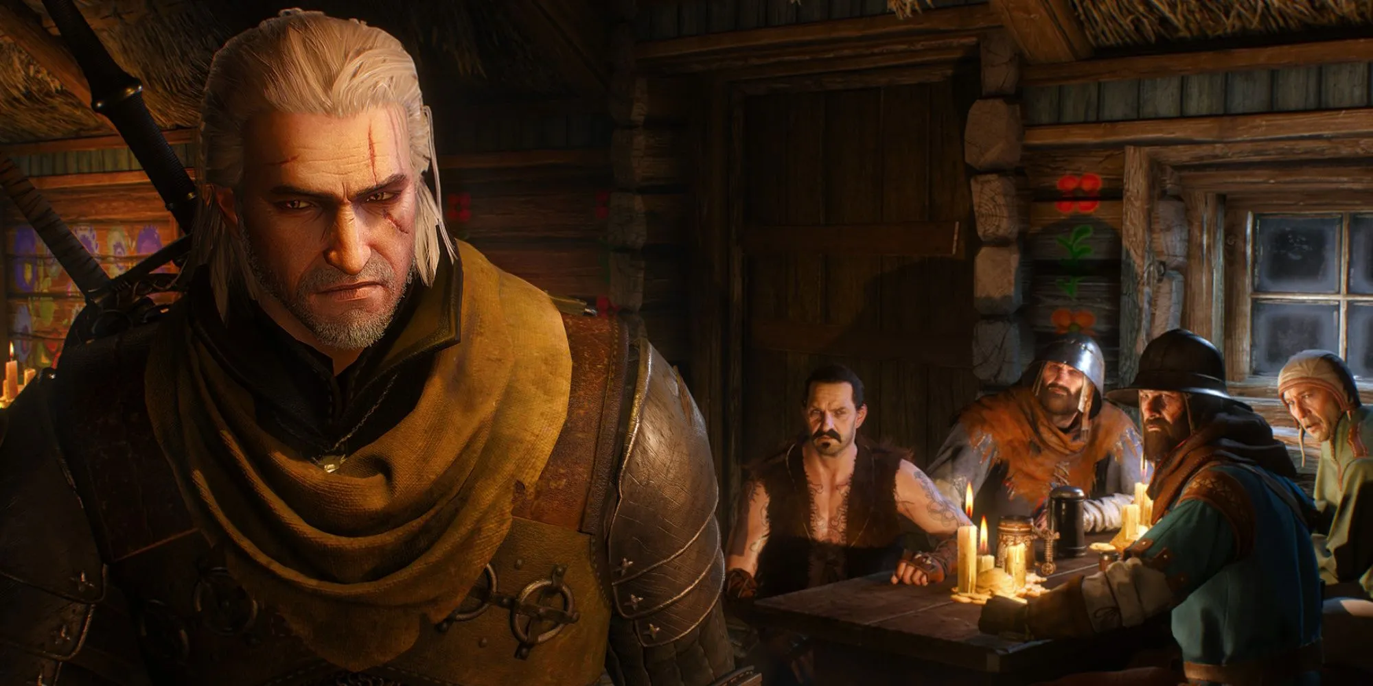 Geralt xứ Rivia trong The Witcher 3 Wild Hunt với thanh kiếm trên lưng
