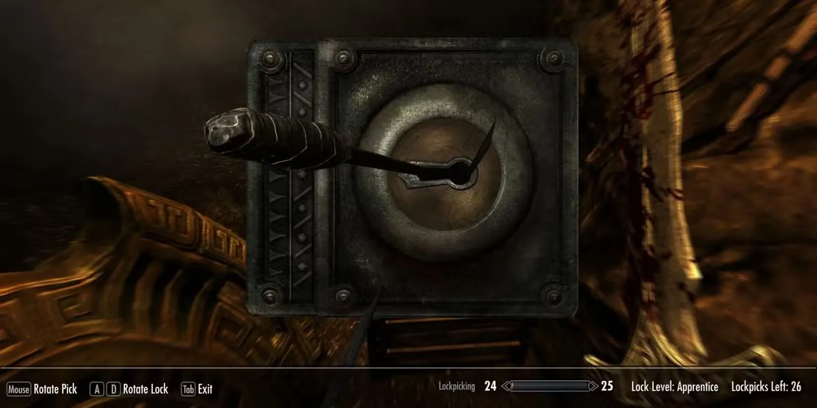 Giao diện bẻ khóa quen thuộc với lẫy và chốt trong The Elder Scrolls V Skyrim