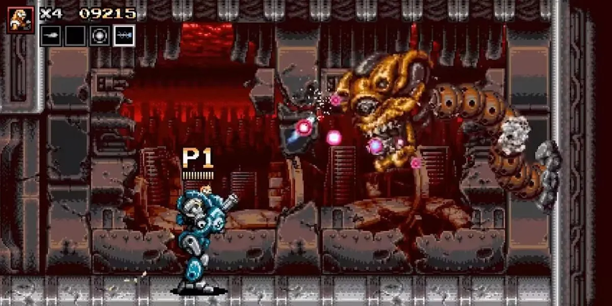 Hai nhân vật trong Blazing Chrome đang chiến đấu ác liệt