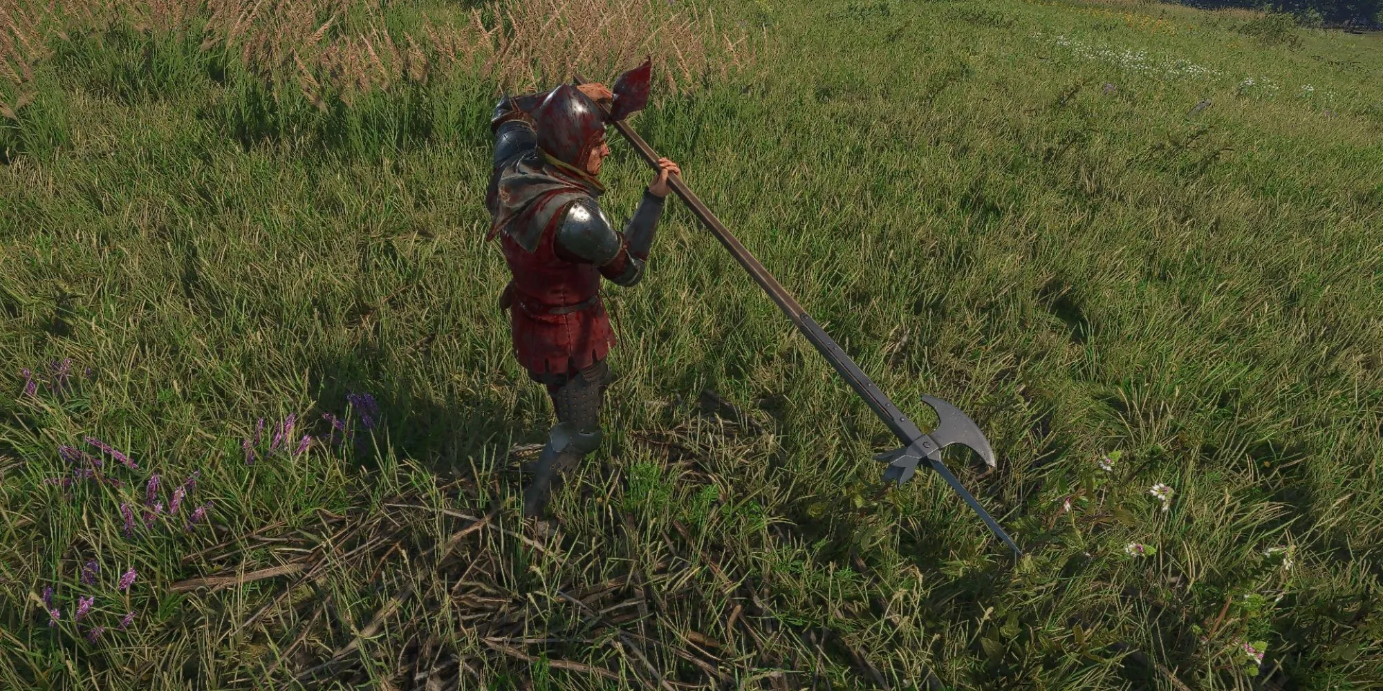 Henry cầm Balshanka một vũ khí cán dài độc đáo trong Kingdom Come Deliverance 2