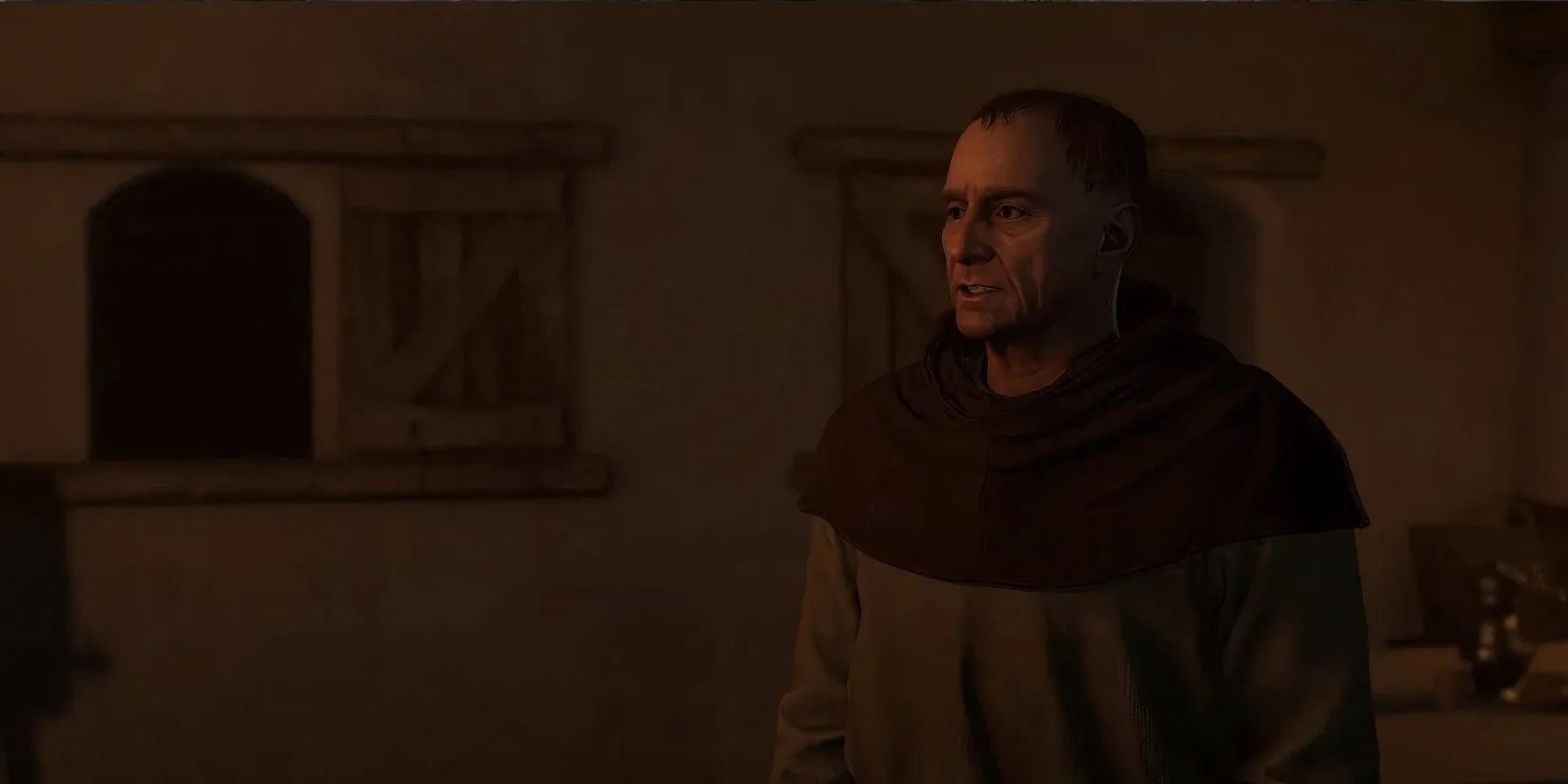 Henry nói chuyện với Cha Prokop trong nhà nguyện về các vụ án mạng ở Kuttenberg trong Kingdom Come Deliverance 2