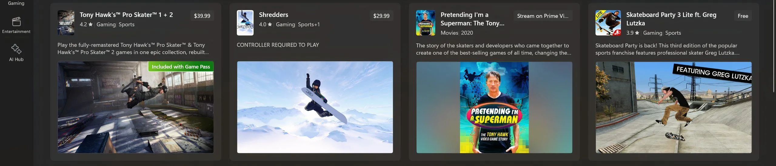 Hình ảnh Windows Store hiển thị huy hiệu 'Bao gồm trong Game Pass' cho các tựa game Call of Duty