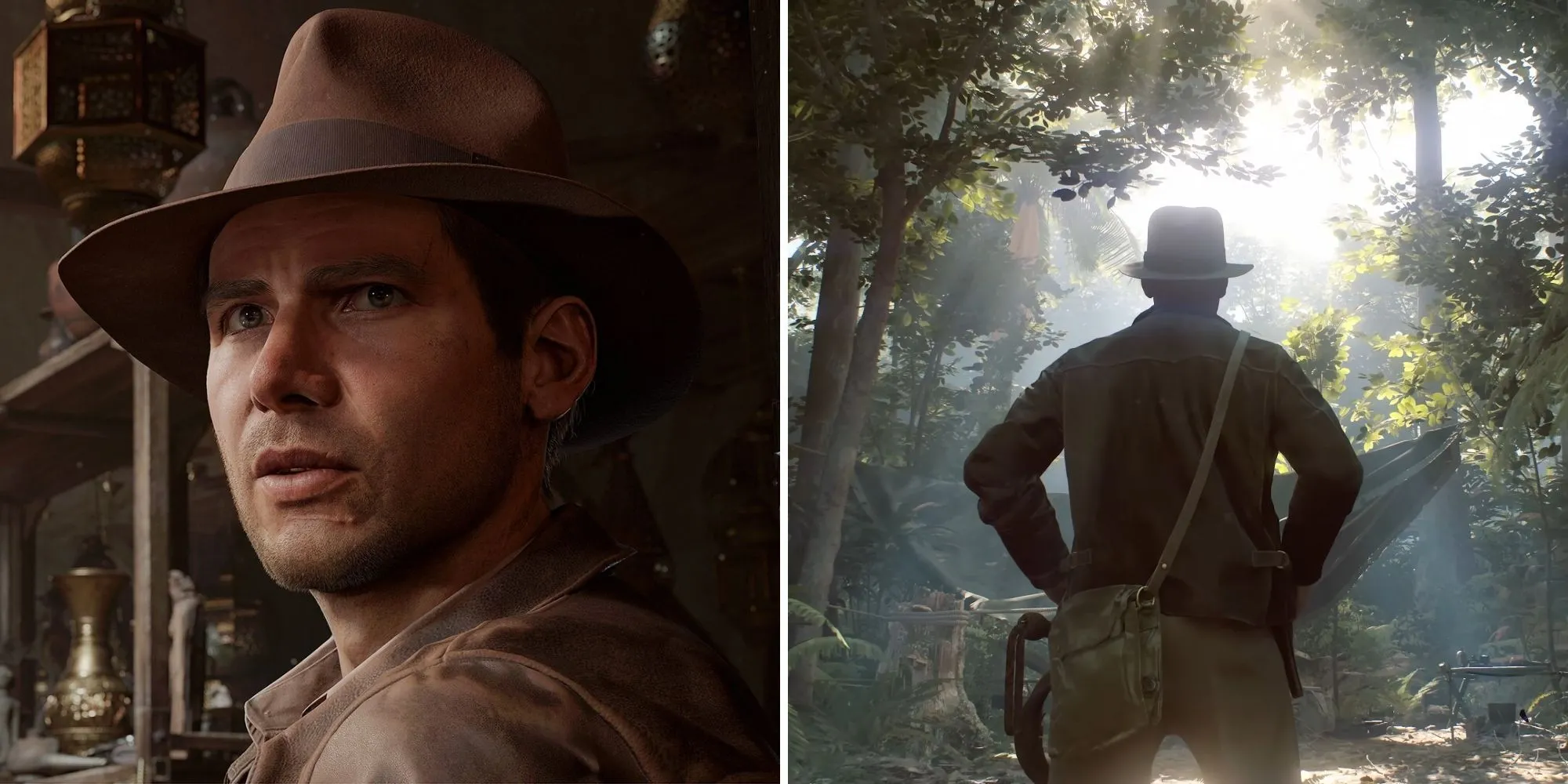 Indiana Jones trong một pha hành động leo trèo ở góc nhìn thứ ba từ The Great Circle