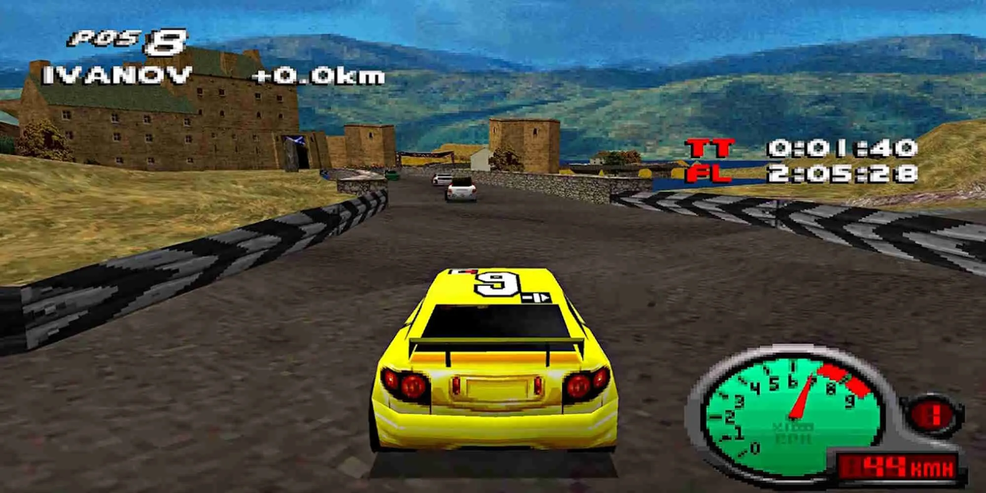 Khung cảnh đường đua trong game đua xe Total Drivin trên hệ máy PS1