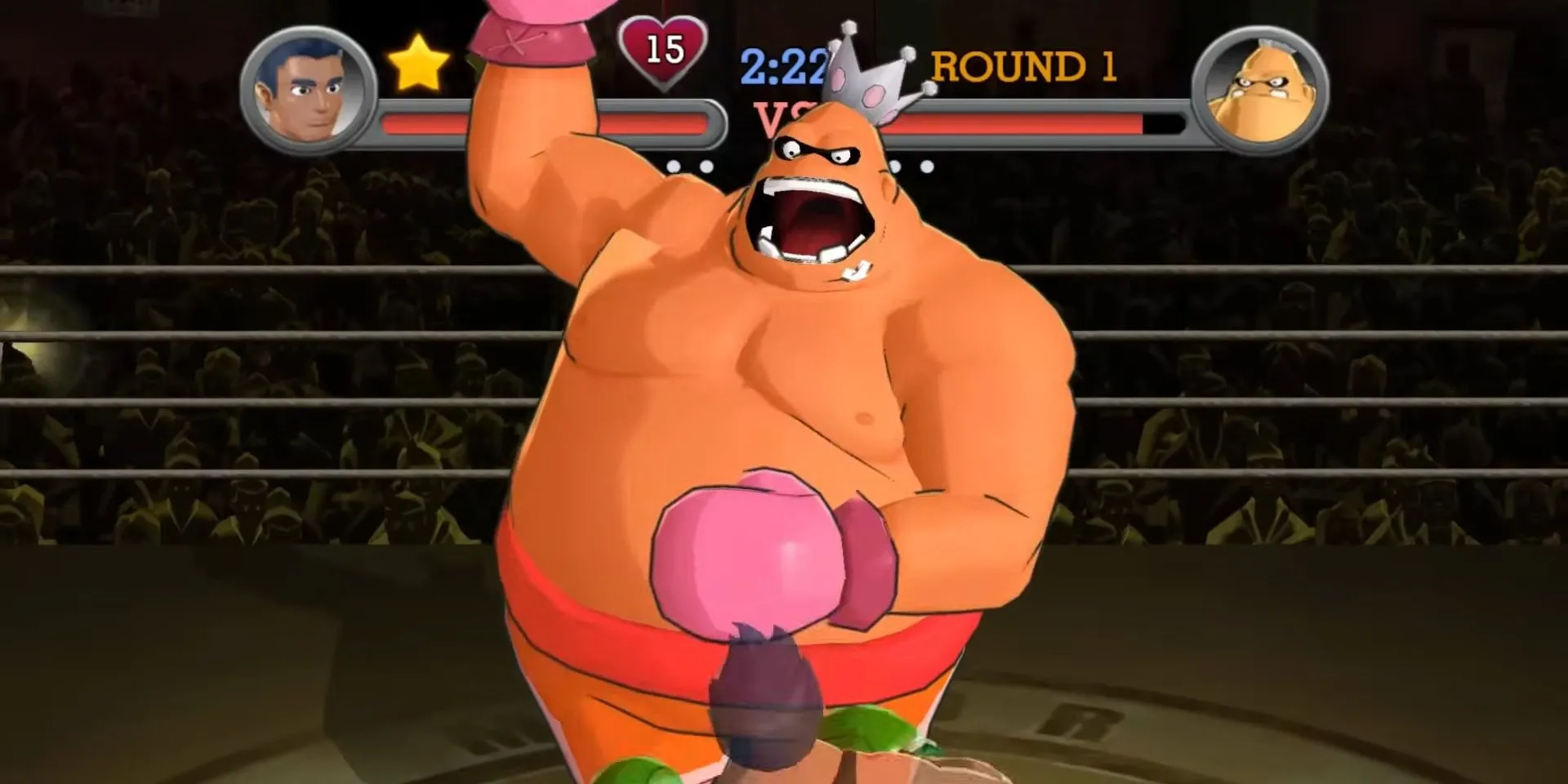 Little Mac thượng đài với đối thủ King Hippo trong game boxing Punch-Out 2009