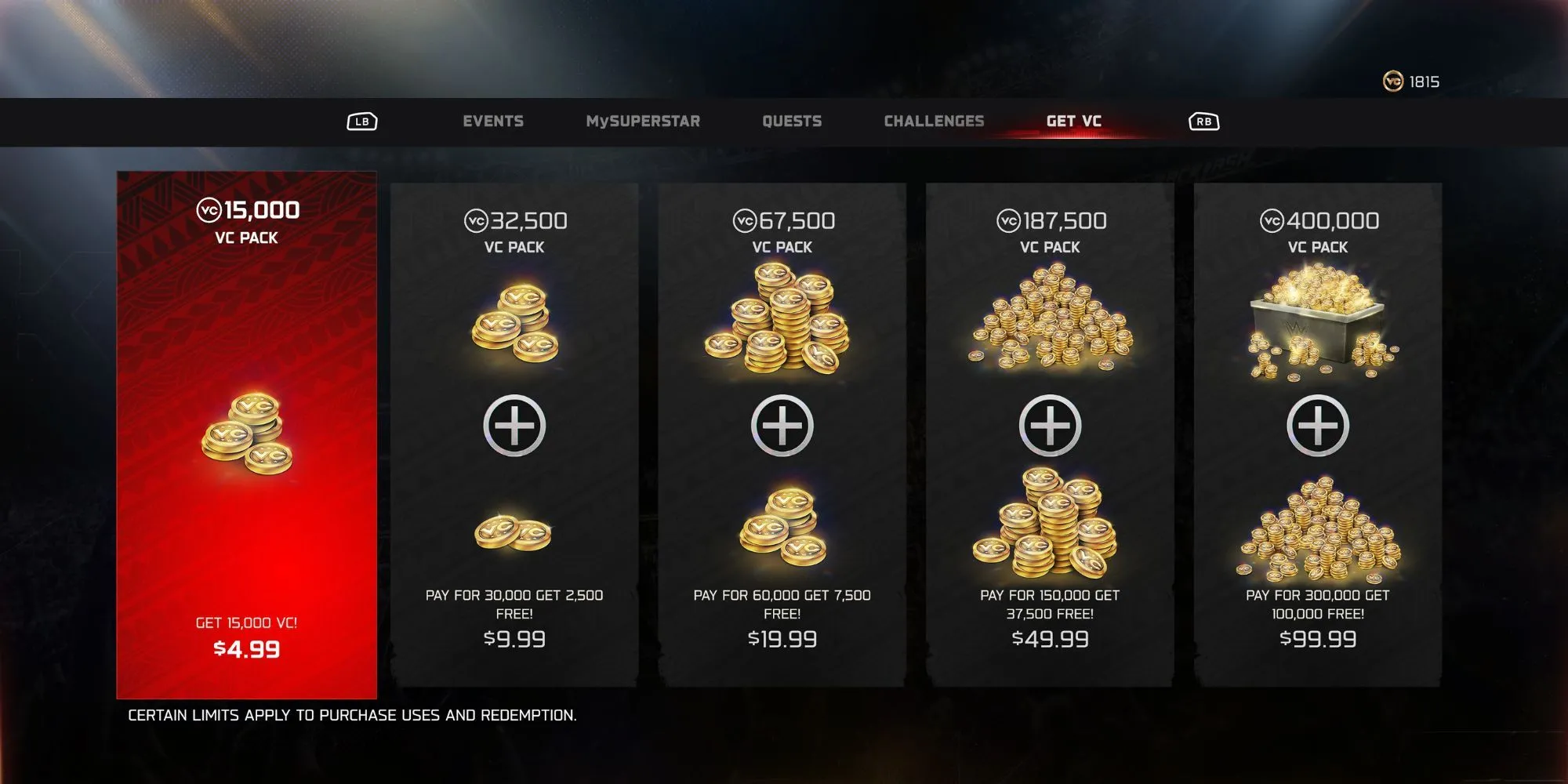 Màn hình hiển thị cách nhận Virtual Currency (VC) trong WWE 2K25
