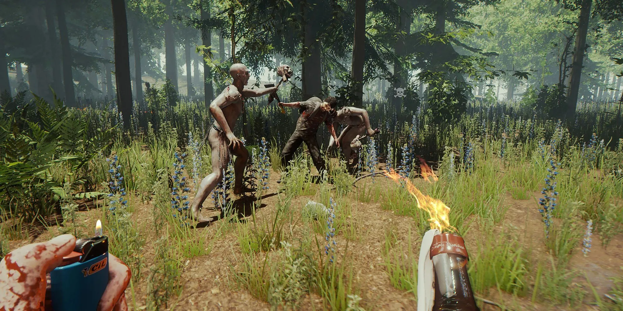 Người chơi chiến đấu với thổ dân ăn thịt người trong game The Forest.