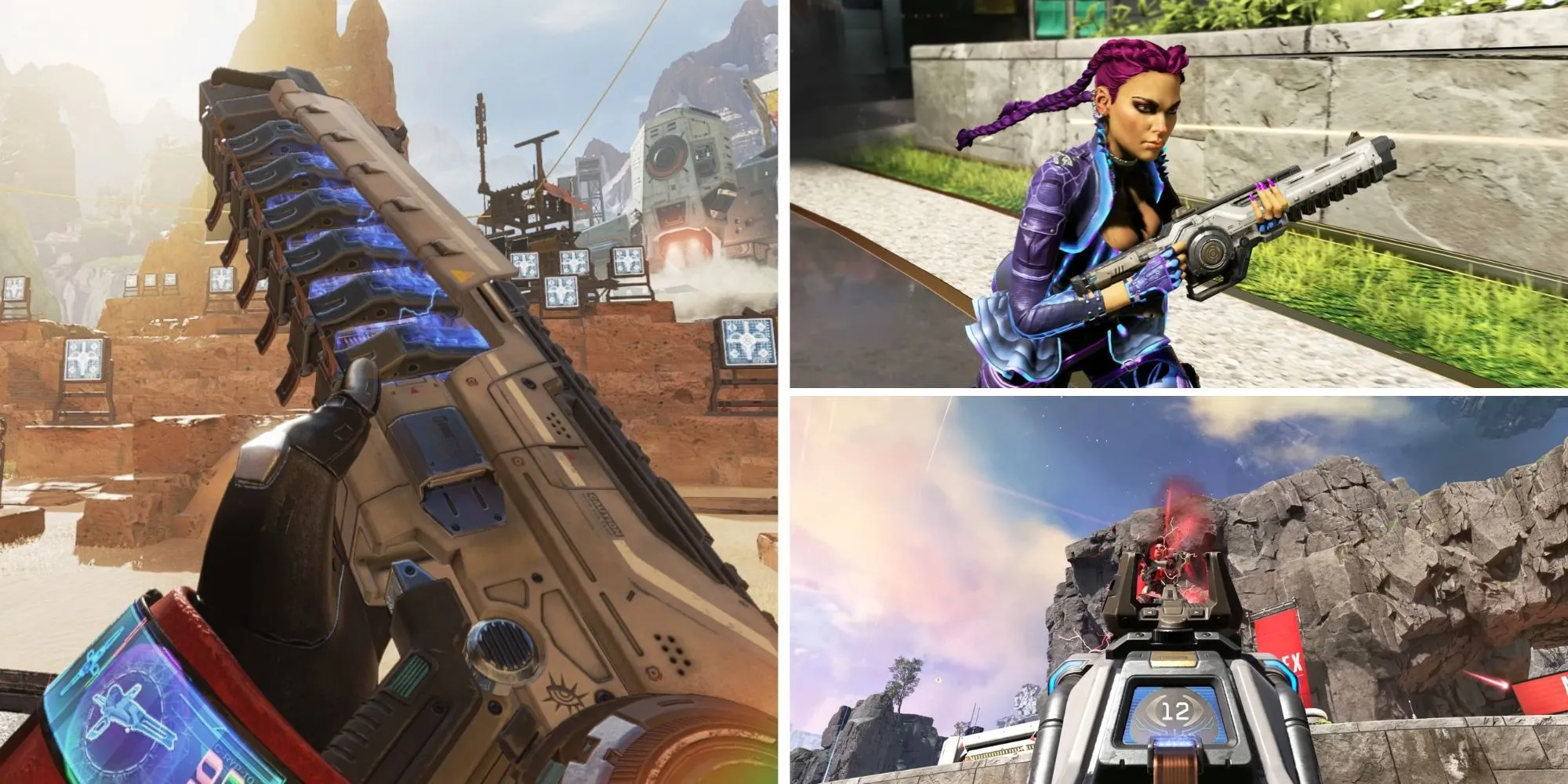 Người chơi đang kiểm tra vũ khí Nemesis trong Apex Legends trong khi Loba chạy và bắn kẻ thù bằng khẩu súng này.