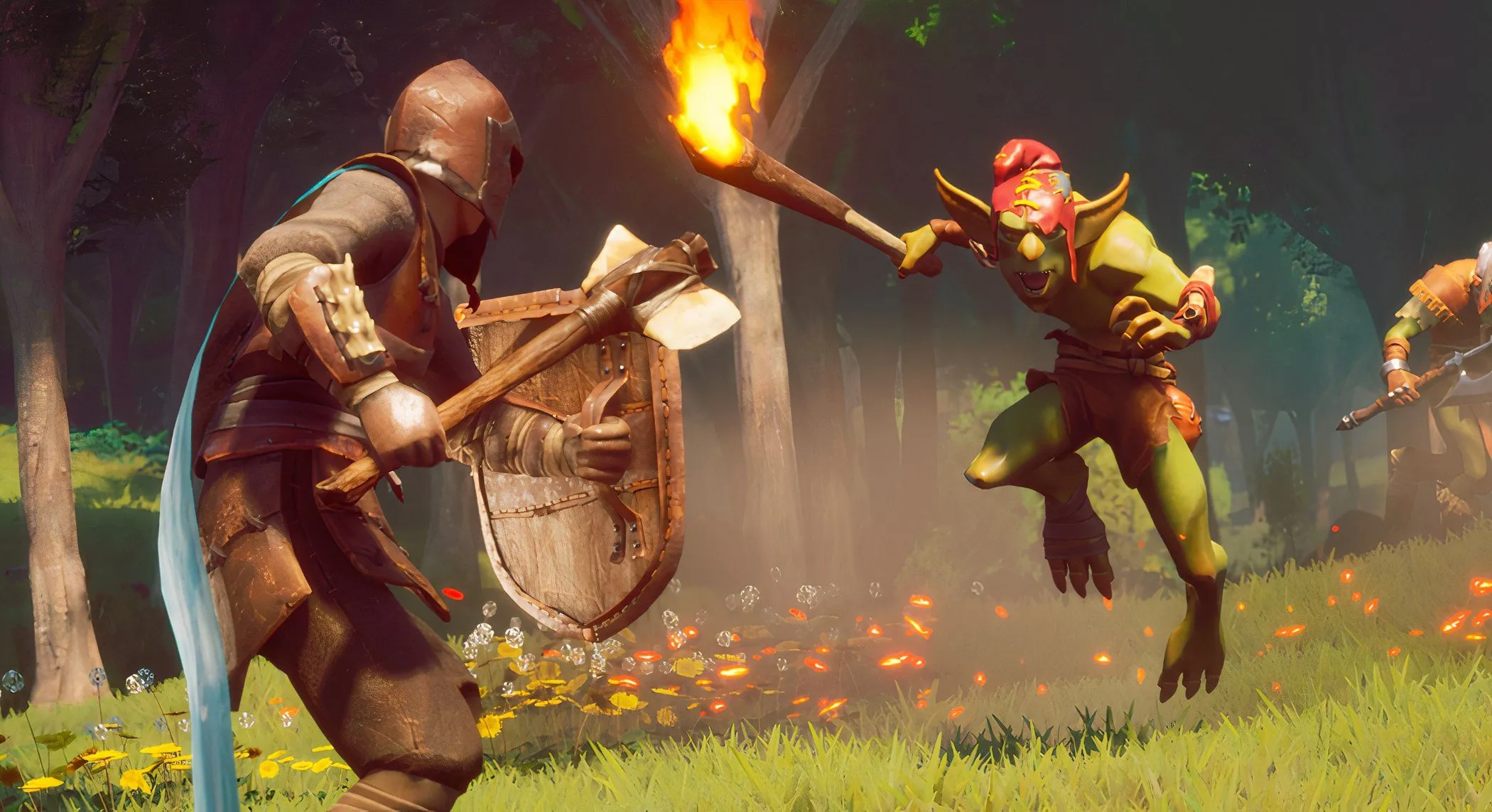 Người chơi RuneScape: Dragonwilds đang chiến đấu với một goblin trong game