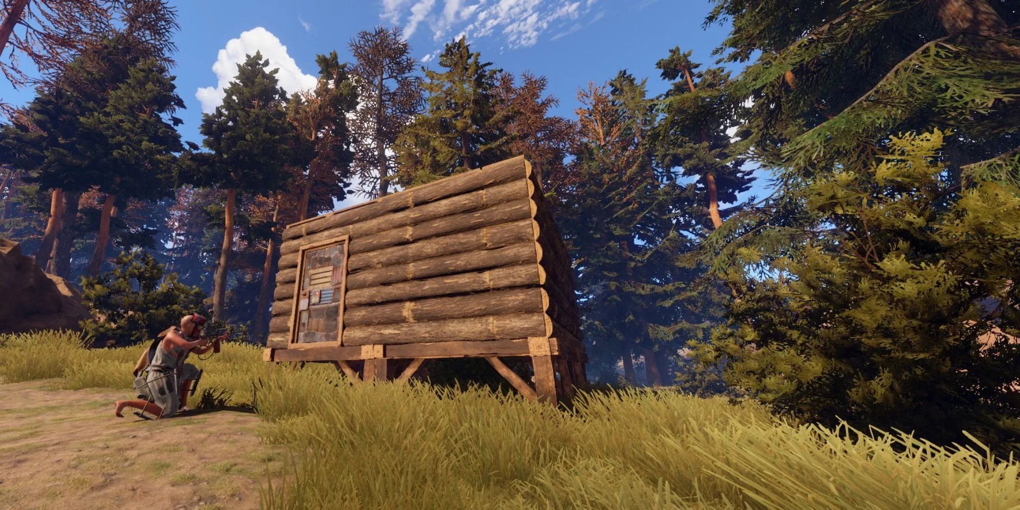 Người chơi Rust bên ngoài căn cứ trong game sinh tồn FPS của Facepunch