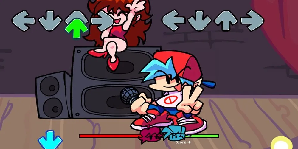 Nhân vật Boyfriend trong game Friday Night Funkin' trên nền giao diện Poki Games