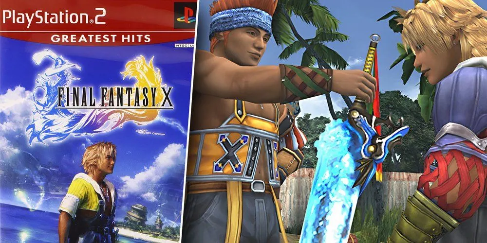 Nhân vật Tidus và Yuna trong khung cảnh đẹp mắt của Final Fantasy X trên PS2