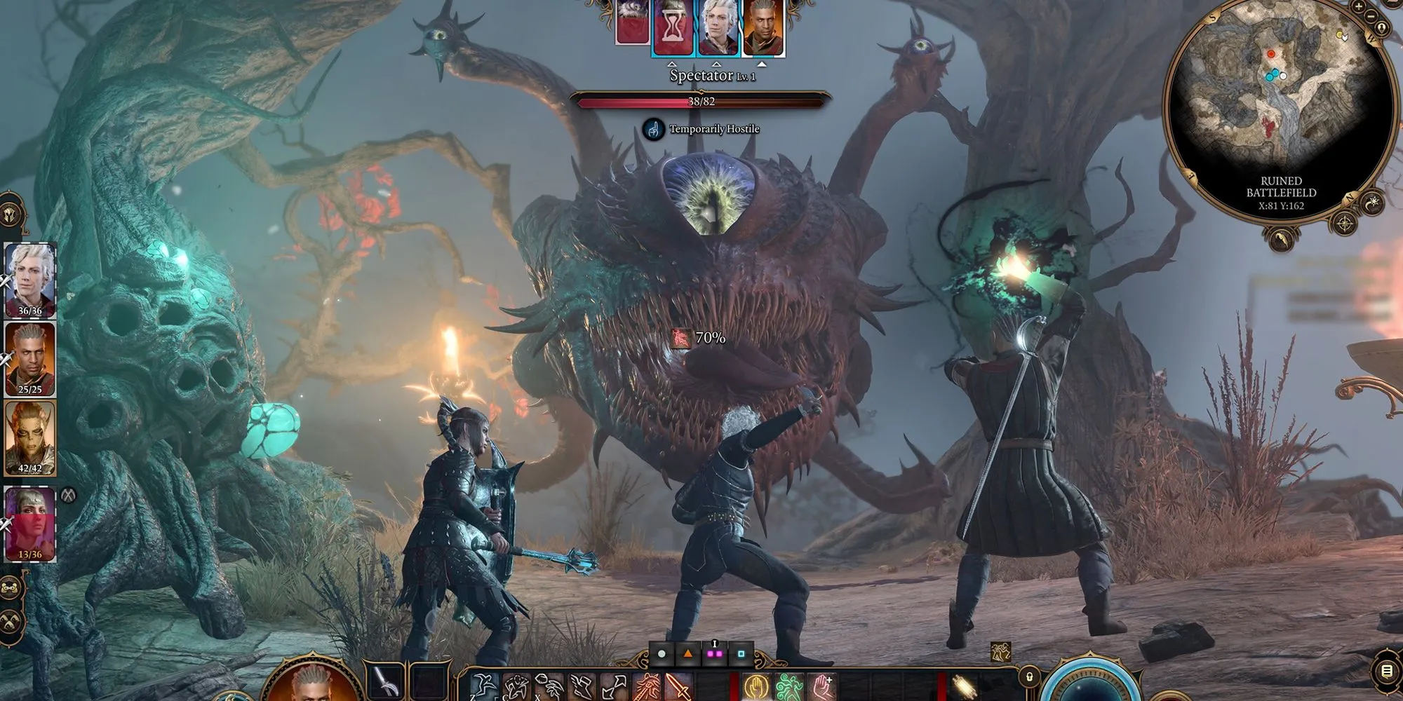 Nhóm nhân vật trong Baldur's Gate 3 đang trong một trận chiến theo lượt kịch tính