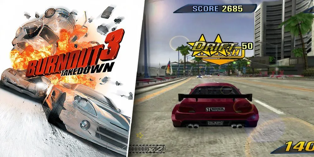 Pha Takedown nảy lửa trong game đua xe Burnout 3 trên PlayStation 2