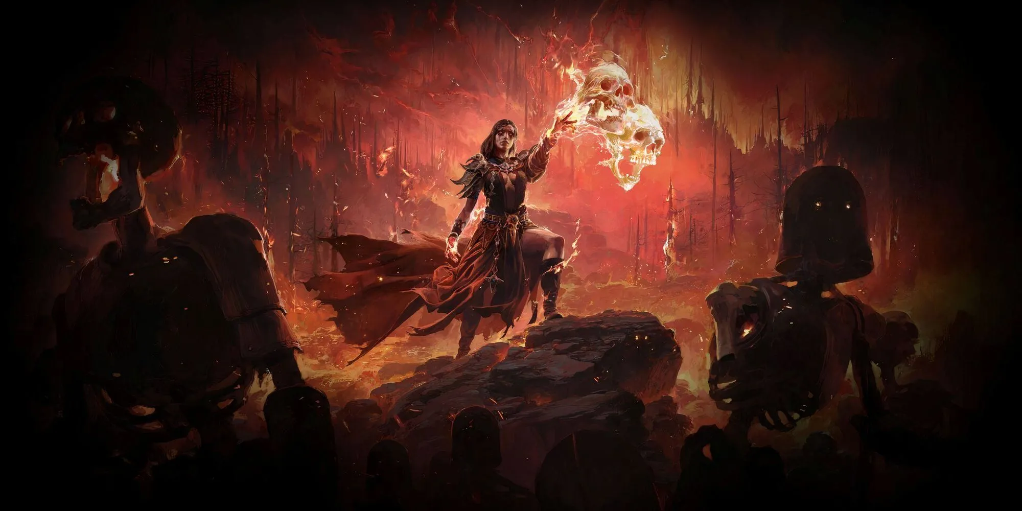 Phù Thủy Infernalist trong Path of Exile II với ngọn lửa ma quái