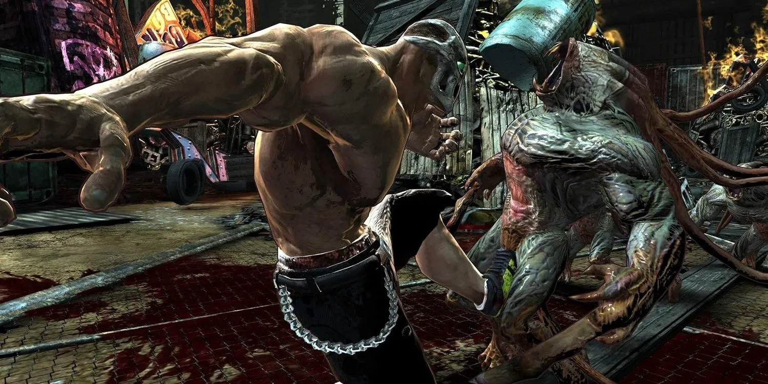 Rick Taylor tung cước hạ gục quái vật trong game hành động kinh dị Splatterhouse 2010