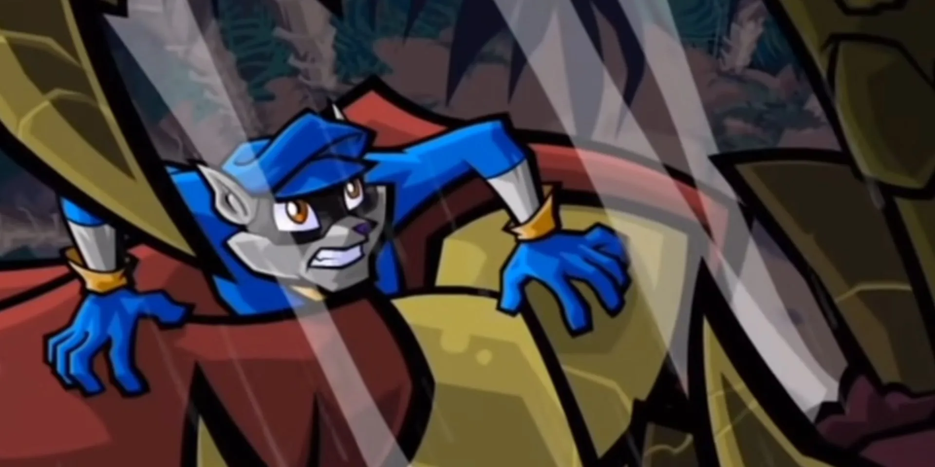 Sly Cooper bị quái vật khổng lồ tóm chặt trong Sly 3: Honor Among Thieves, một cảnh mở đầu kịch tính