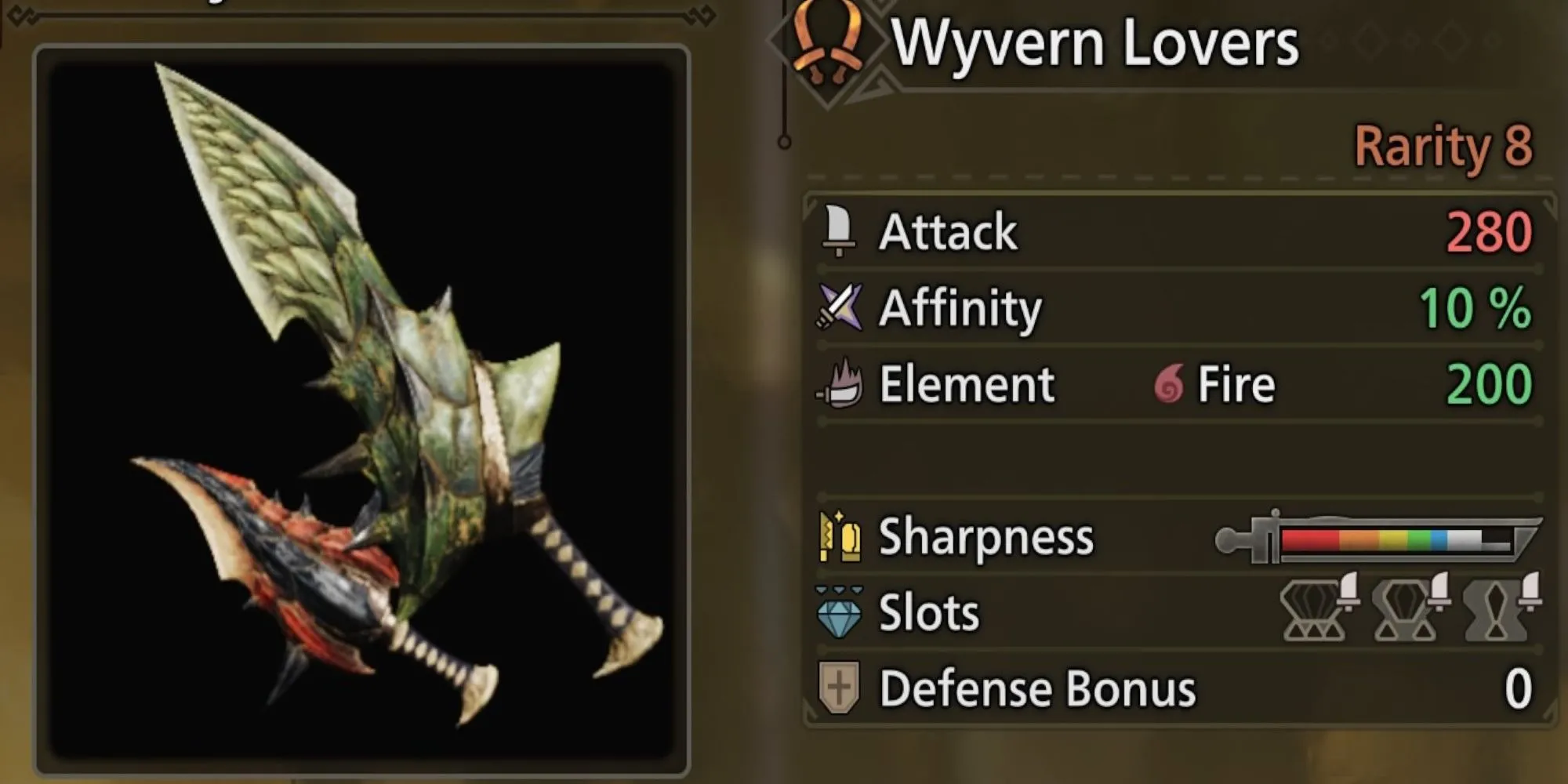 Song Đao Wyvern Lovers trong Monster Hunter Wilds chế tạo từ Rathalos với nguyên tố Lửa