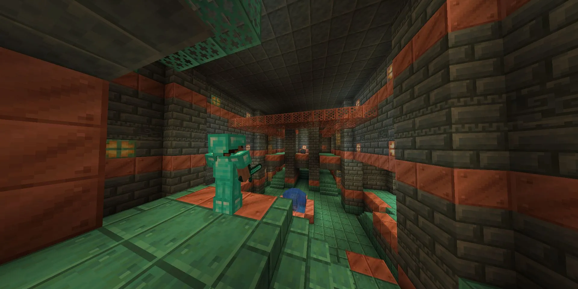 Steve mặc giáp Kim Cương khám phá Trial Chamber, nội dung mới của Minecraft