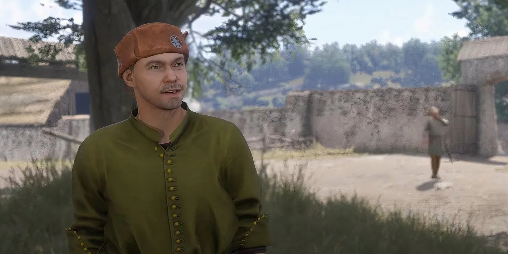 Strnad cố gây sự với Henry ở sân sau quán trọ trong Kingdom Come Deliverance 2