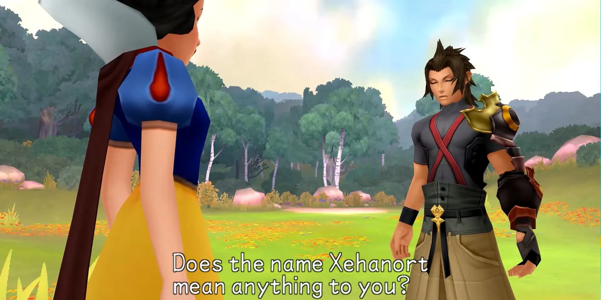 Terra hỏi Bạch Tuyết về Xehanort tại Dwarf Woodlands trong Kingdom Hearts Birth By Sleep