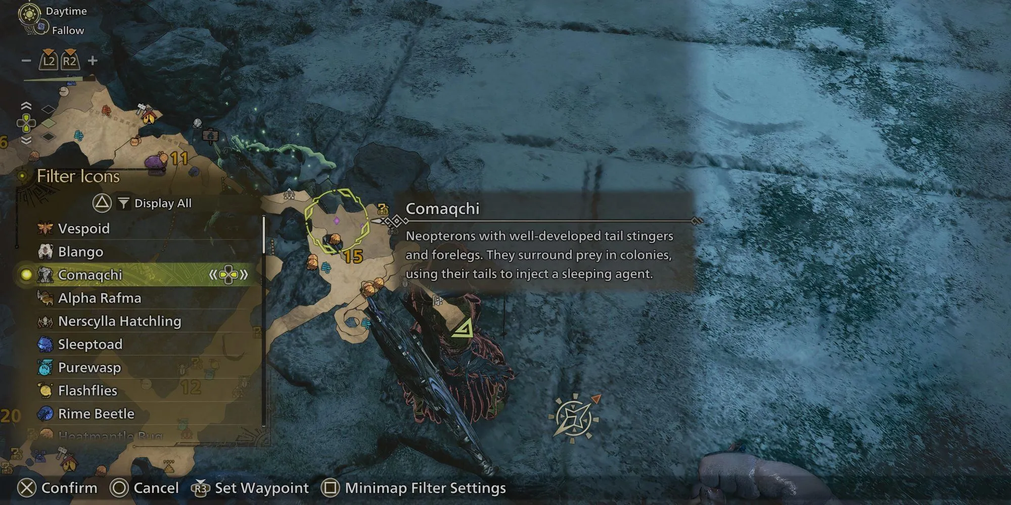 Thợ săn khám phá Vách Đá Băng Giá để tìm Comaqchi Carapace trong Monster Hunter Wilds