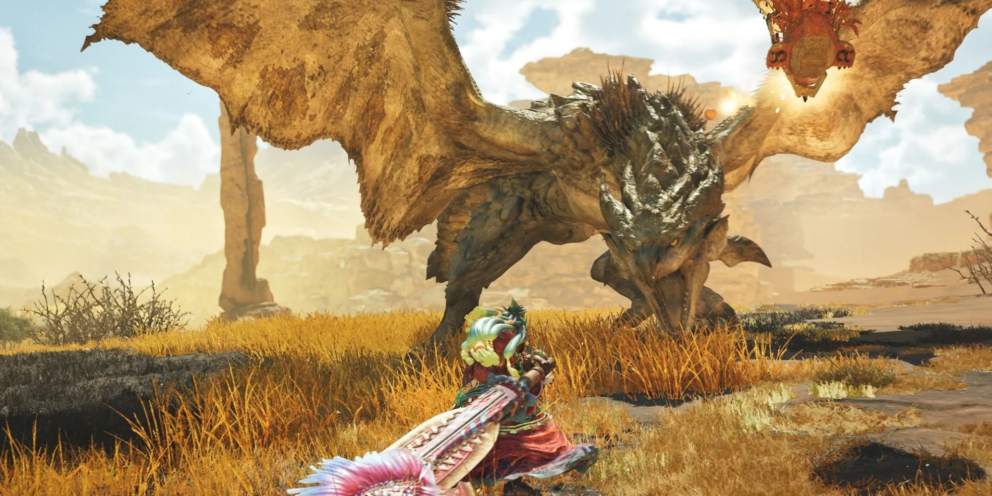 Thợ săn Monster Hunter Wilds chiến đấu với Rathian bằng kiếm