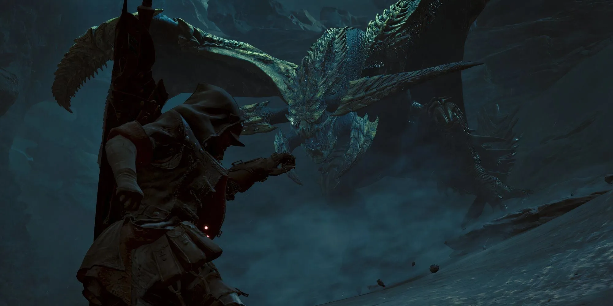 Thợ săn sử dụng vũ khí đối đầu quái vật trong Monster Hunter Wilds