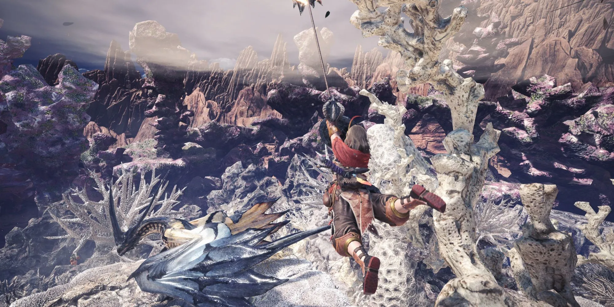 Thợ săn trong Monster Hunter World chiến đấu với quái vật khổng lồ