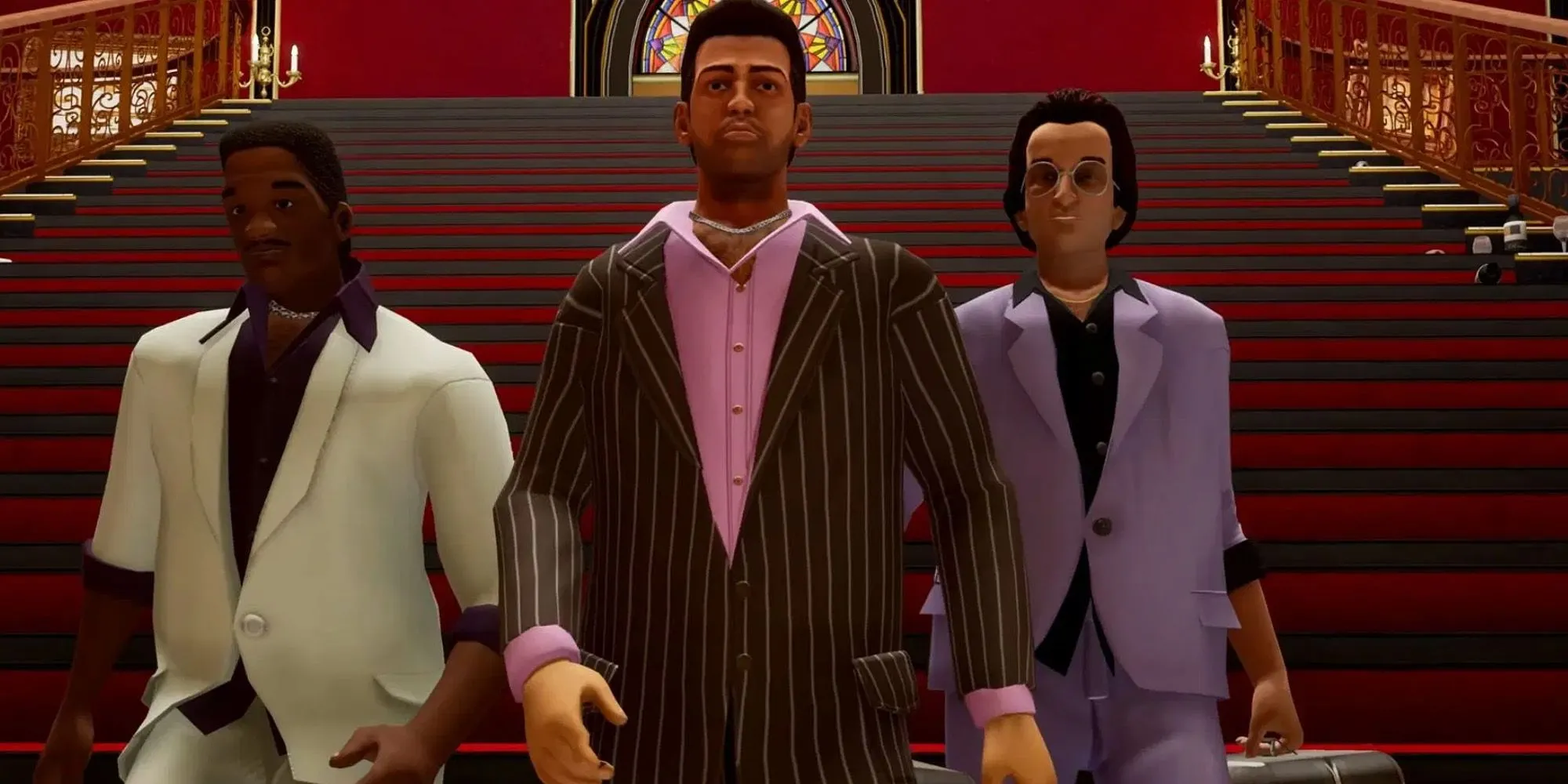 Tommy Vercetti đấu súng bảo vệ biệt thự trong nhiệm vụ Keep Your Friends Close GTA Vice City