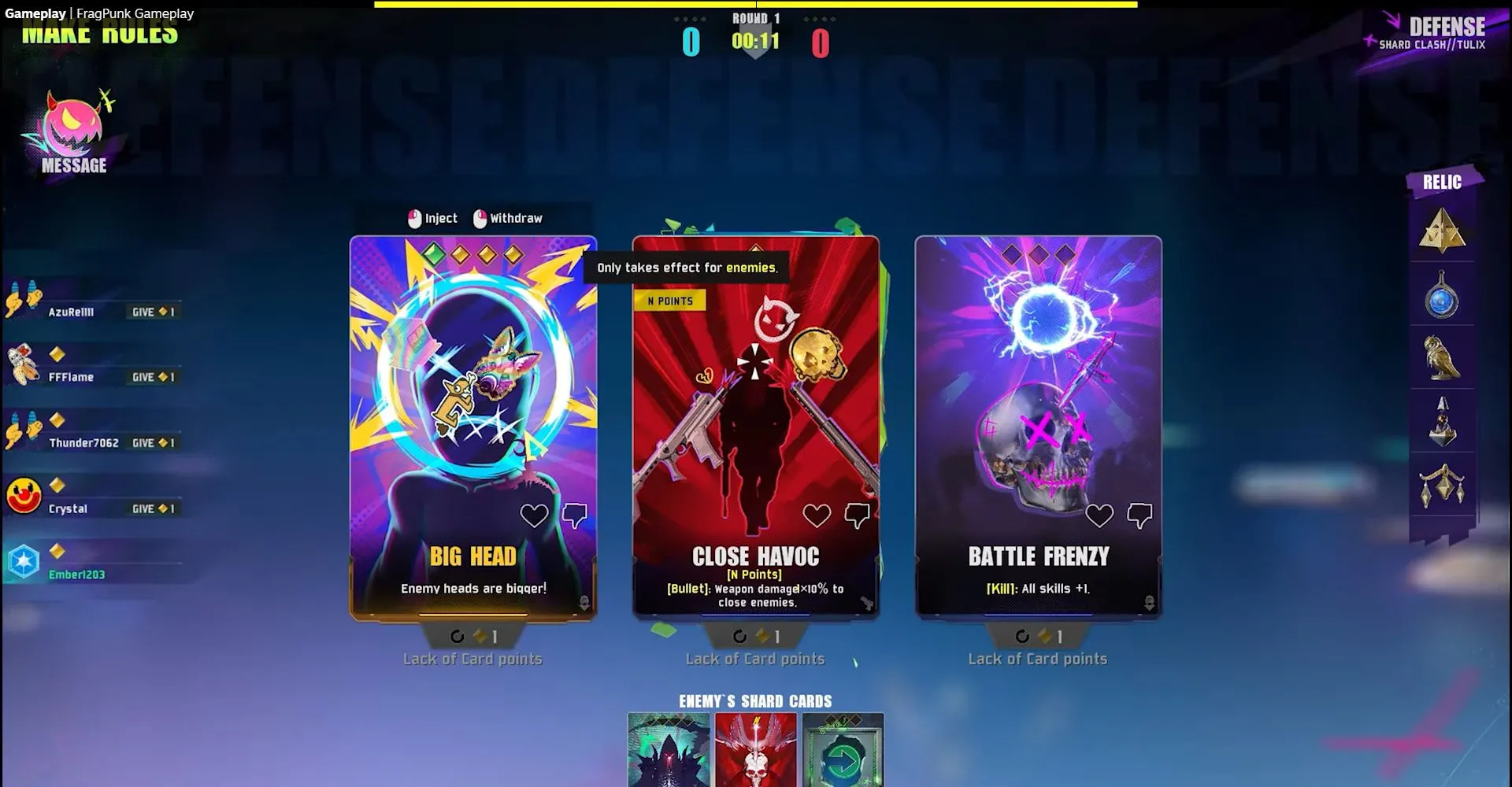 Ví dụ về các thẻ bài shard trong FragPunk thay đổi luật chơi