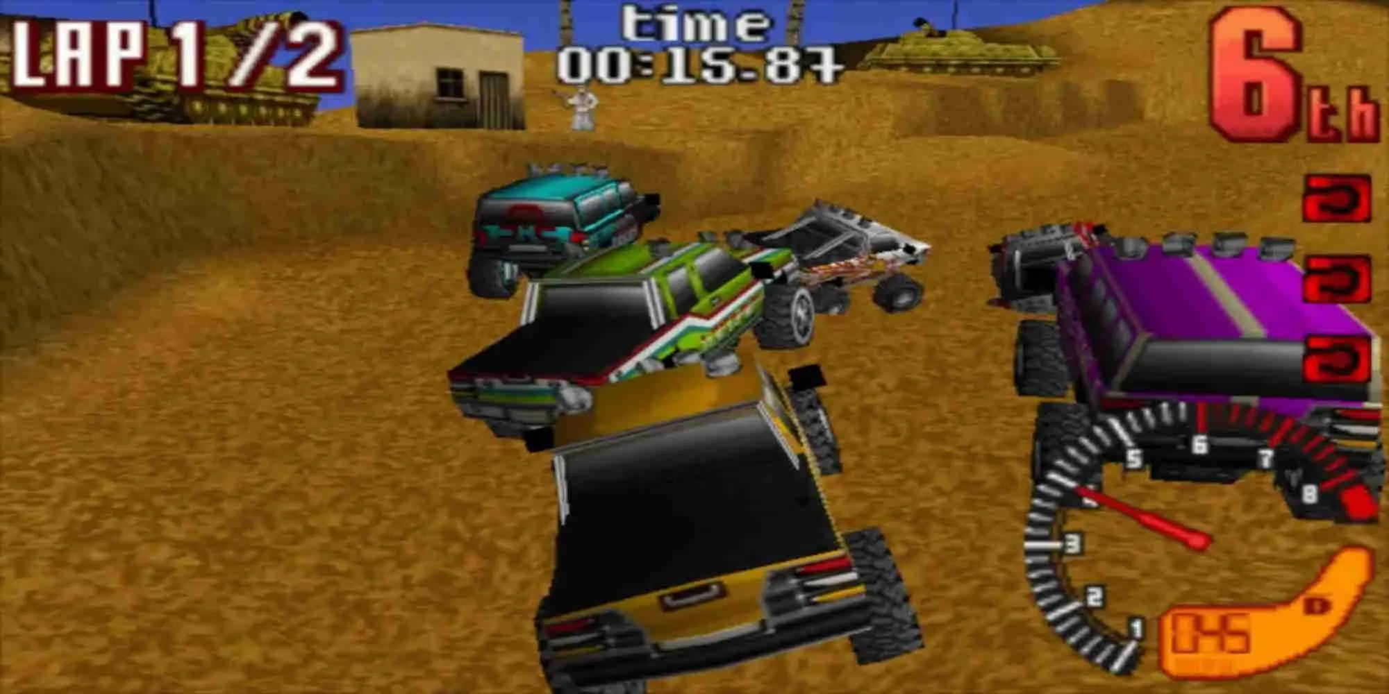 Xe tải lớn và địa hình hiểm trở trong game đua xe địa hình Hardcore 4X4 PS1