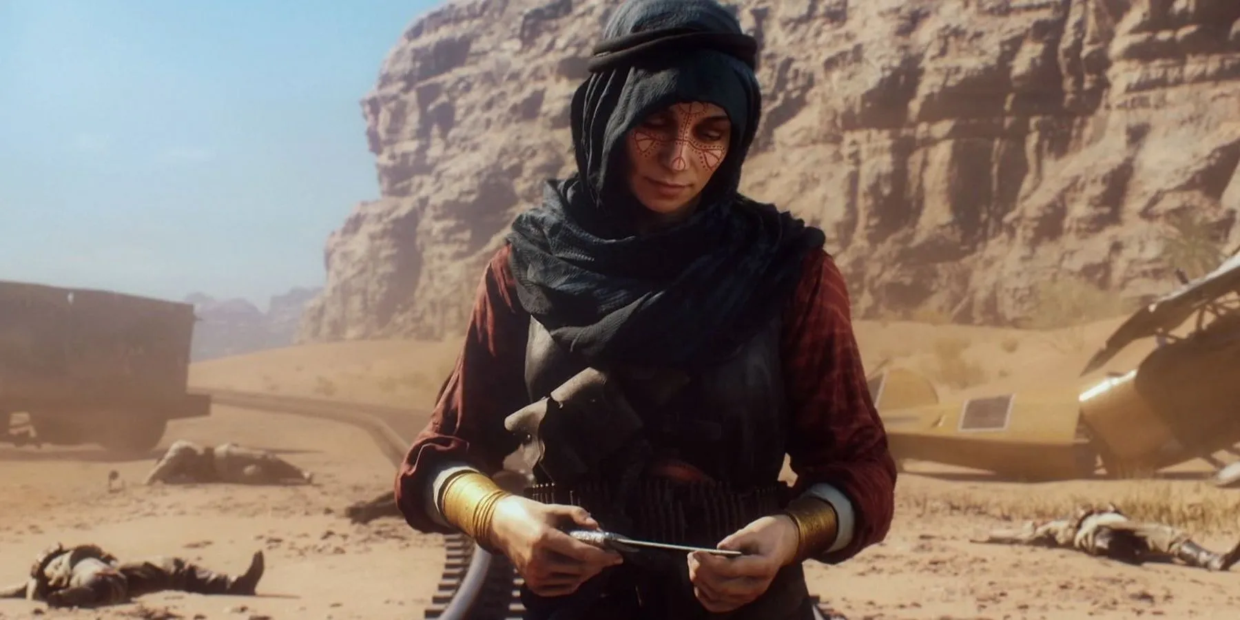 Zara Ghufran với con dao găm trong một phân cảnh của Battlefield 1