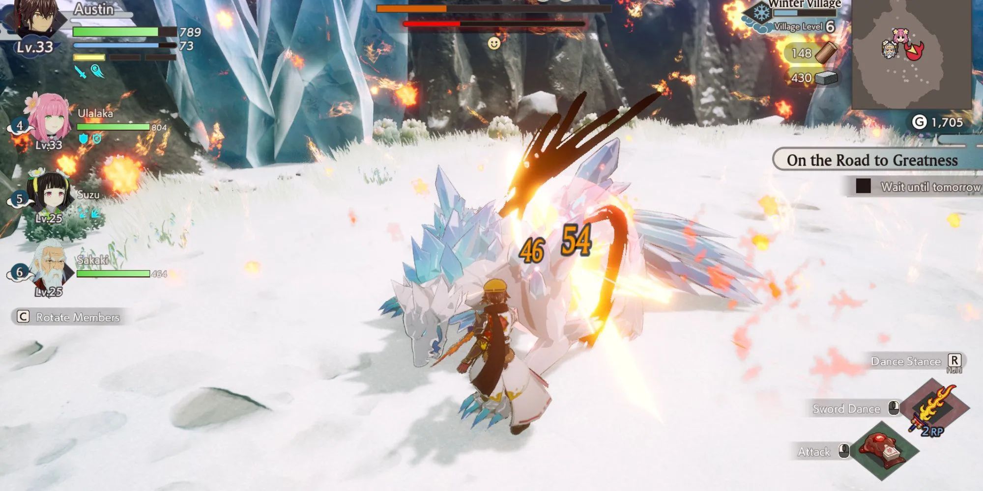 Chiến đấu với boss Sói Trắng (White Wolf) trong Rune Factory Guardians of Azuma.
