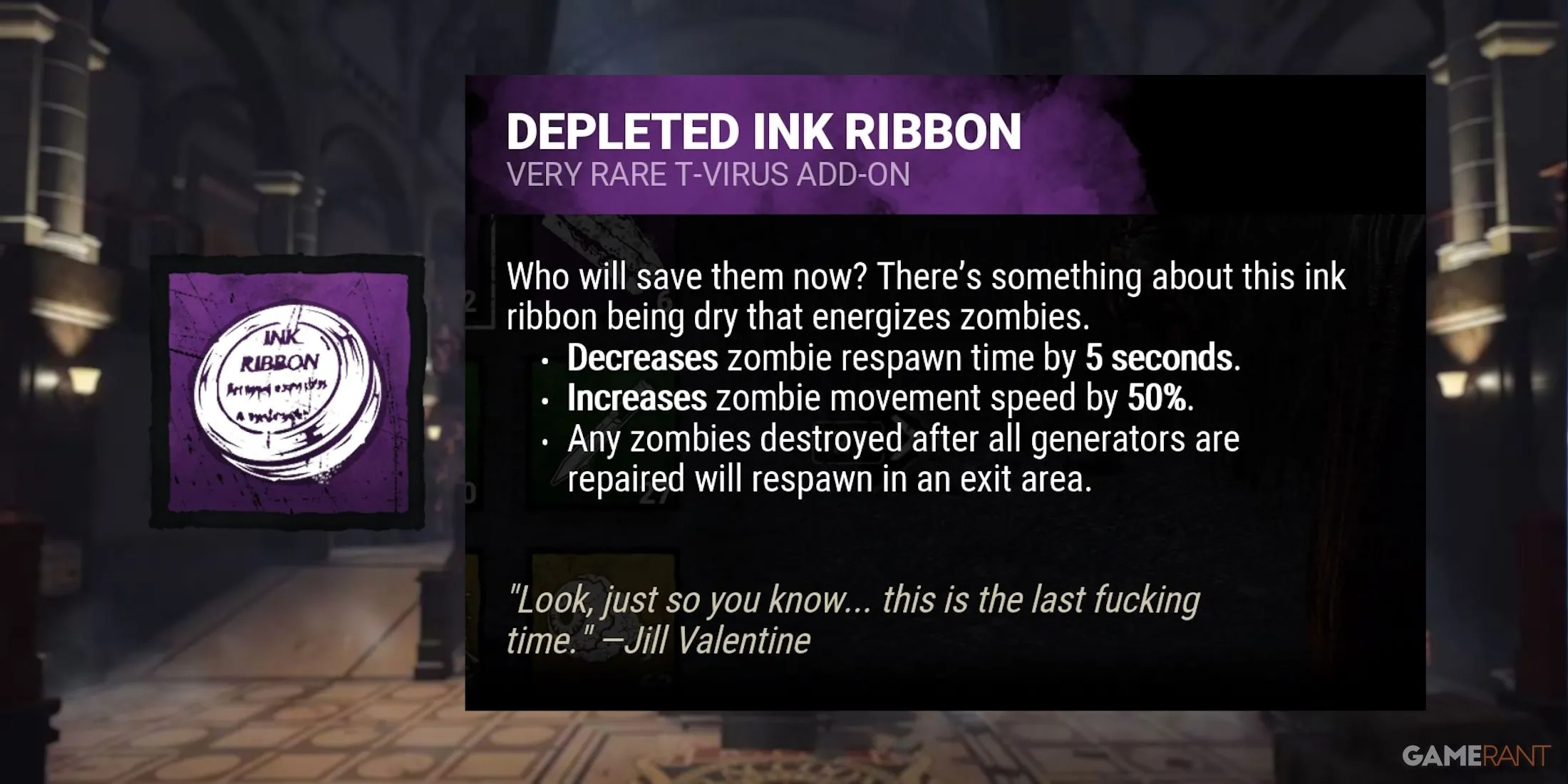 Add-on Dải Ruy Băng Mực Cạn (Depleted Ink Ribbon) của Nemesis trong Dead by Daylight