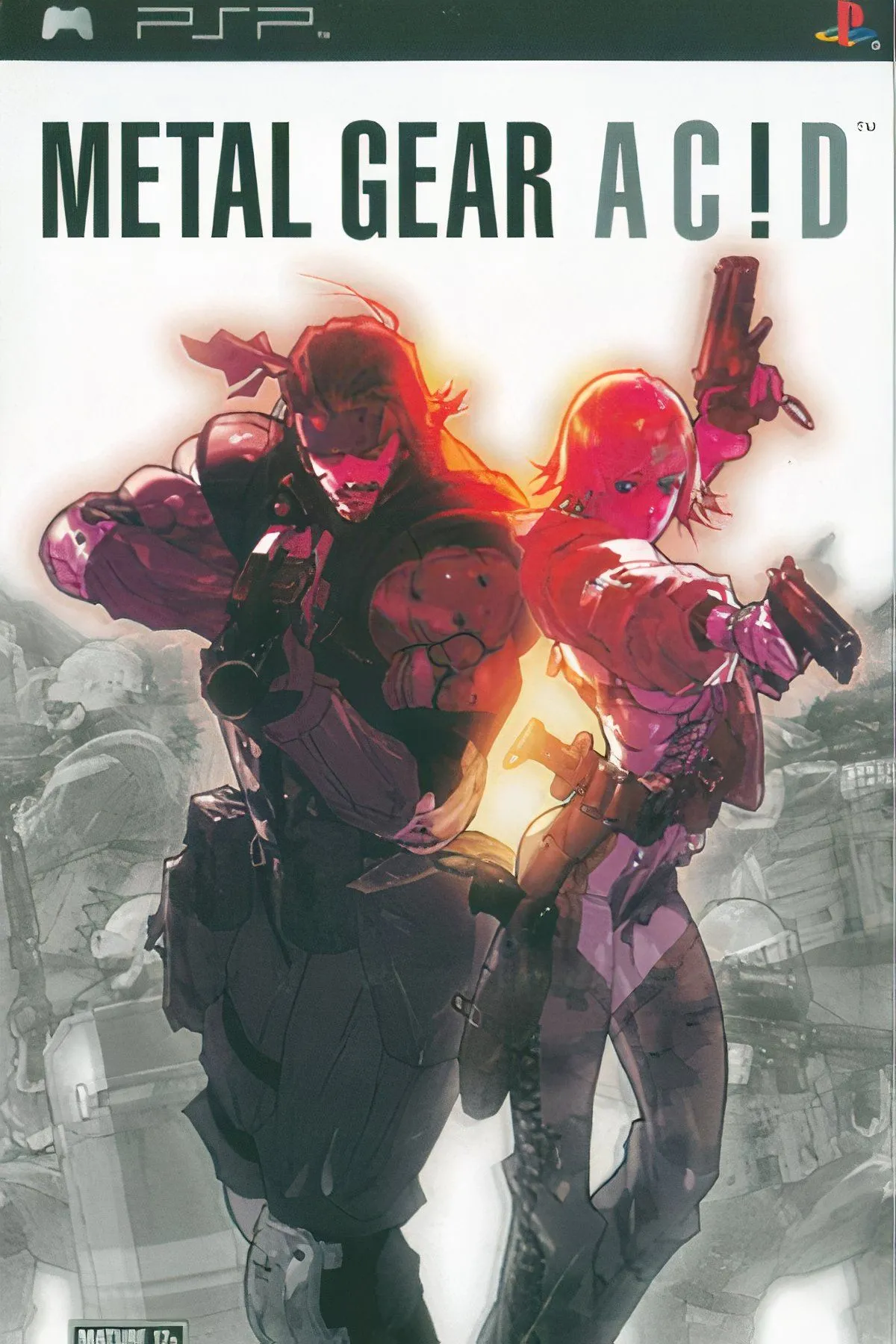 Ảnh bìa Metal Gear Acid với Solid Snake và các lá bài chiến thuật
