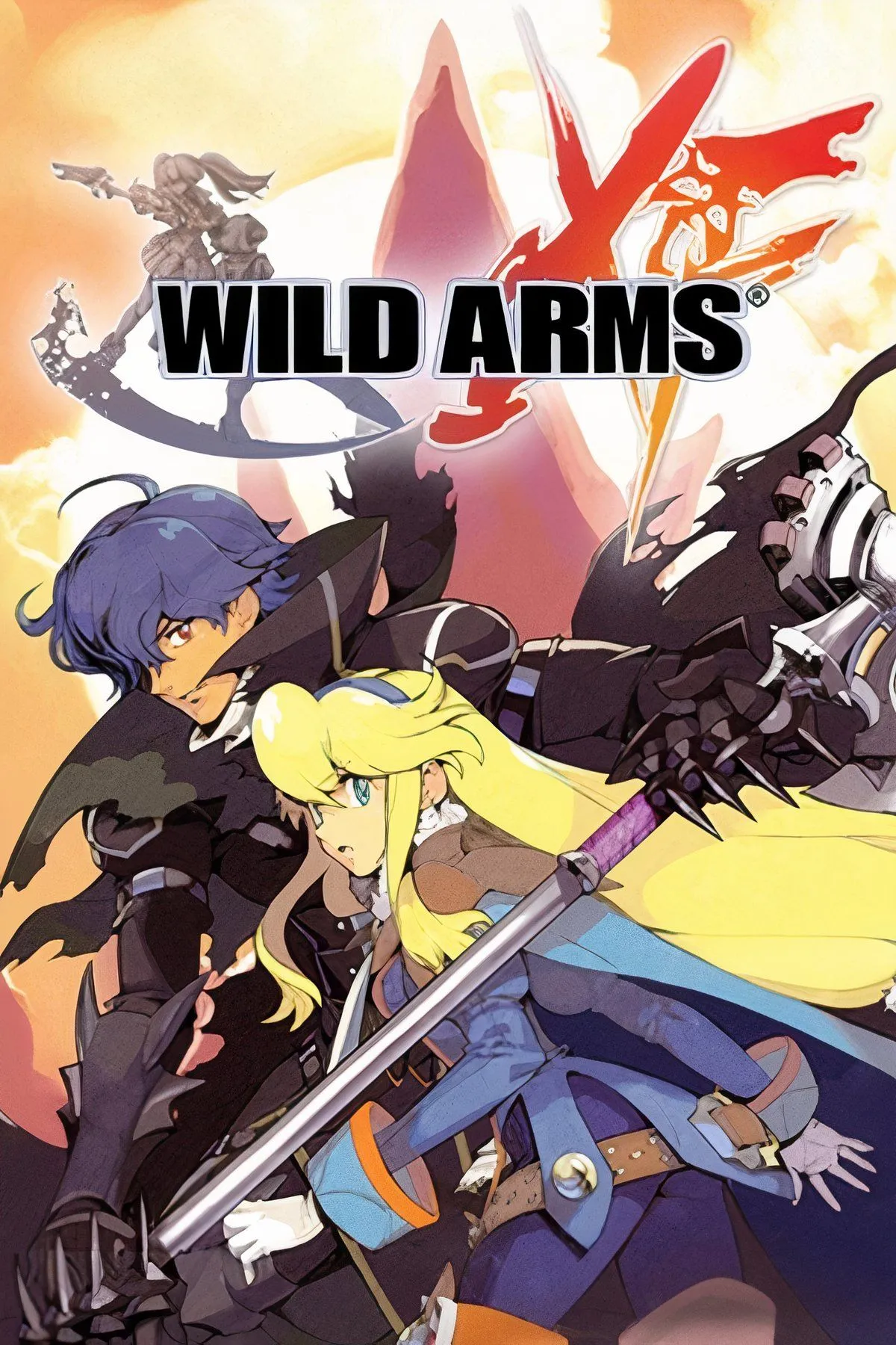 Ảnh bìa Wild Arms XF với các nhân vật chính và chiến trường lục giác