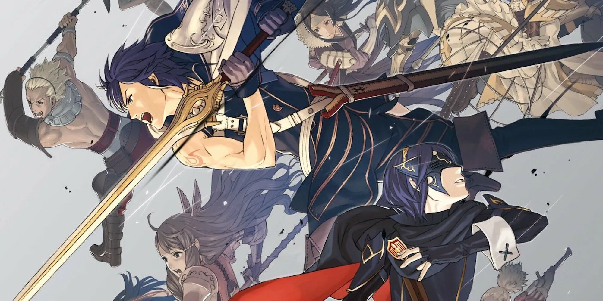 Ảnh quảng bá Fire Emblem Awakening với các nhân vật chính và một đứa trẻ