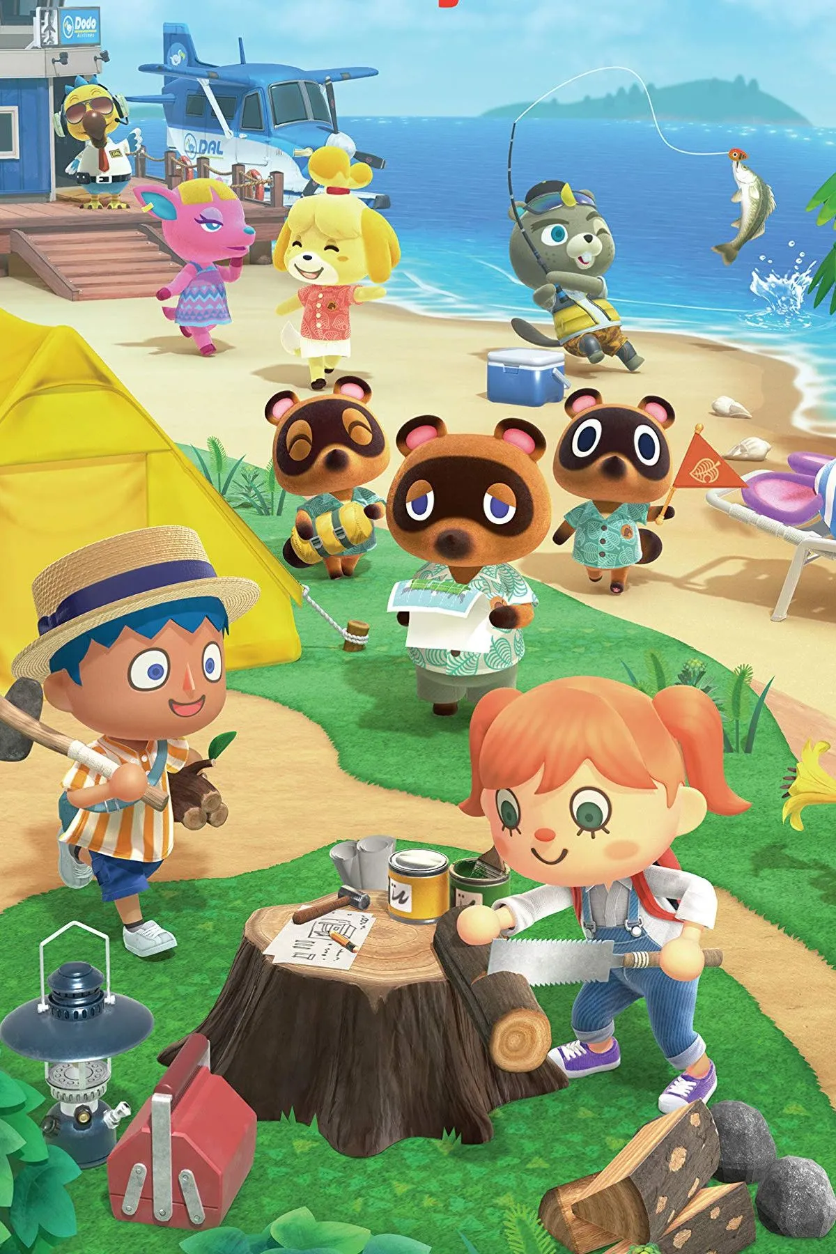 Bìa game Animal Crossing: New Horizons, với các nhân vật đáng yêu trên hòn đảo nhiệt đới, thể hiện lối chơi mô phỏng cuộc sống thư giãn và sáng tạo.
