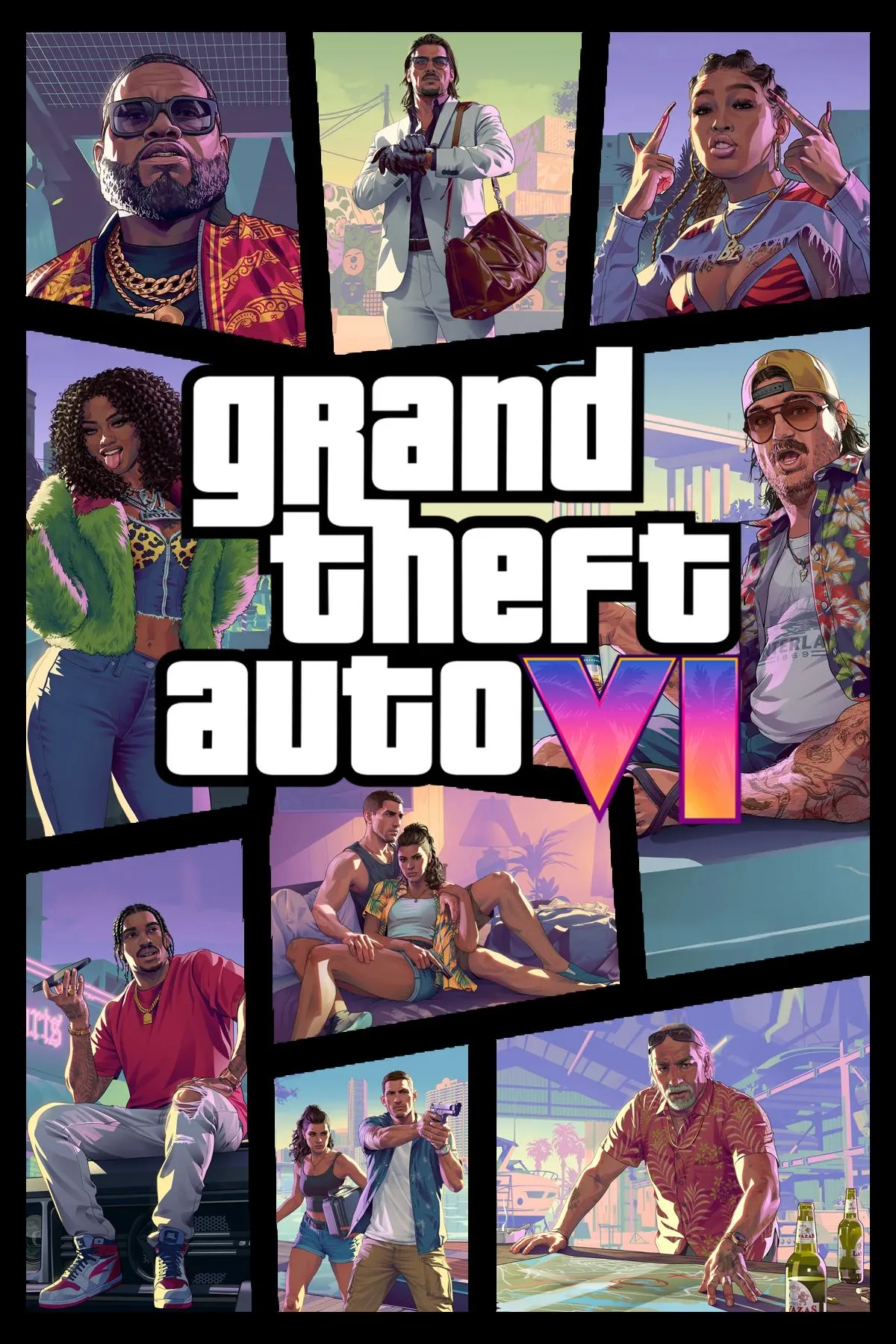 Bìa game Grand Theft Auto 6 với phong cách Vice City rực rỡ