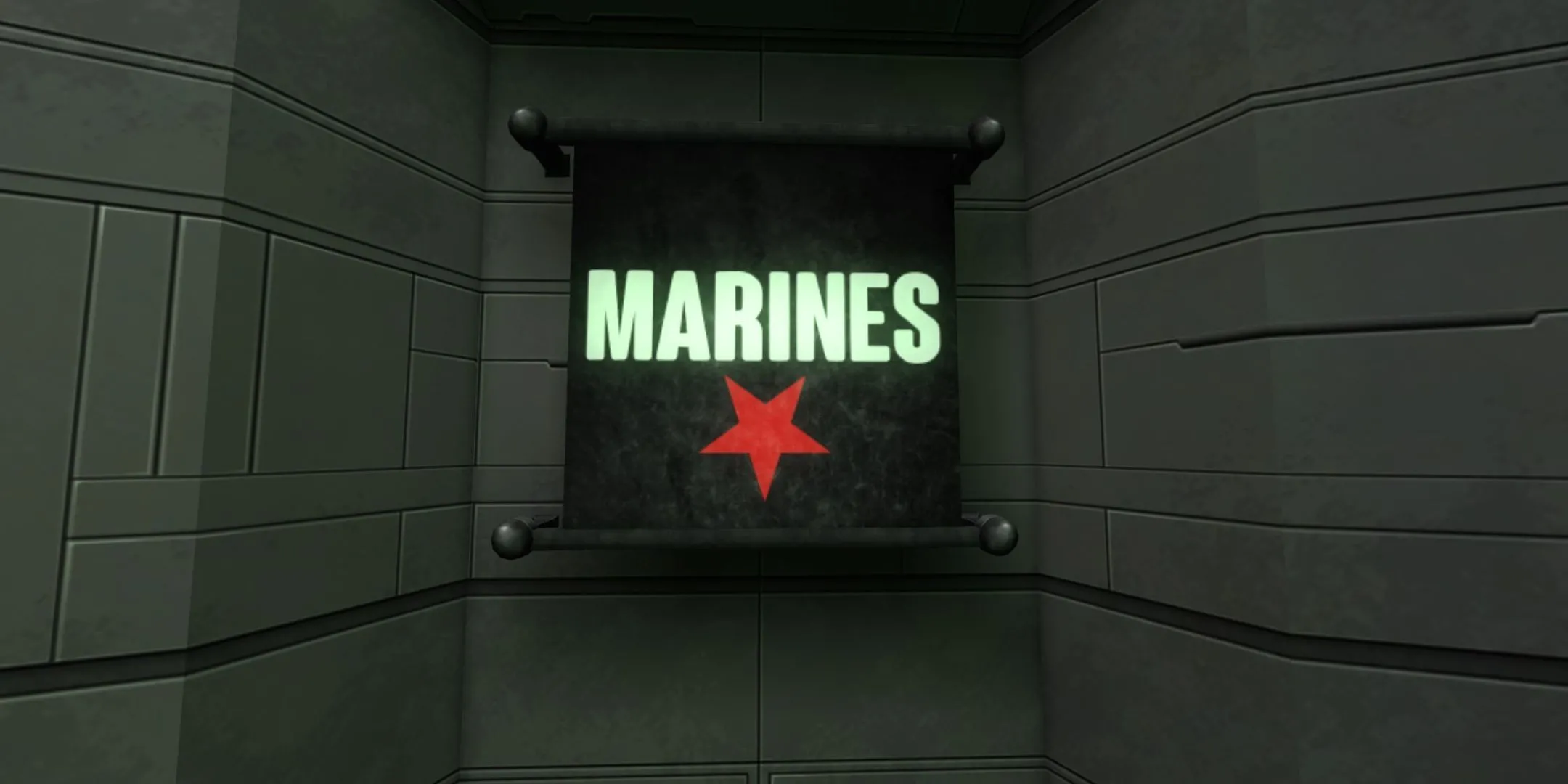 Biển báo Marines trên tàu Von Braun trong System Shock 2 Remastered, dấu hiệu của sự hỗn loạn và nguy hiểm rình rập